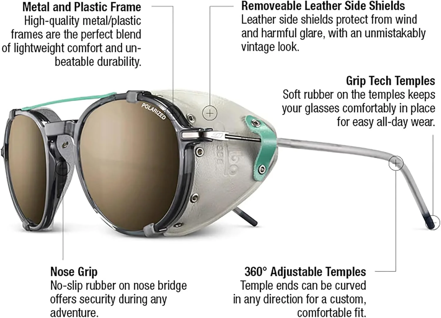 عینک آفتابی کوهنوردی و یخنوردی فتوکرومیک Julbo Legacy به همراه محافظ های جانبی، مناسب آقایان و بانوان | کوهنوردی و استفاده روزمره