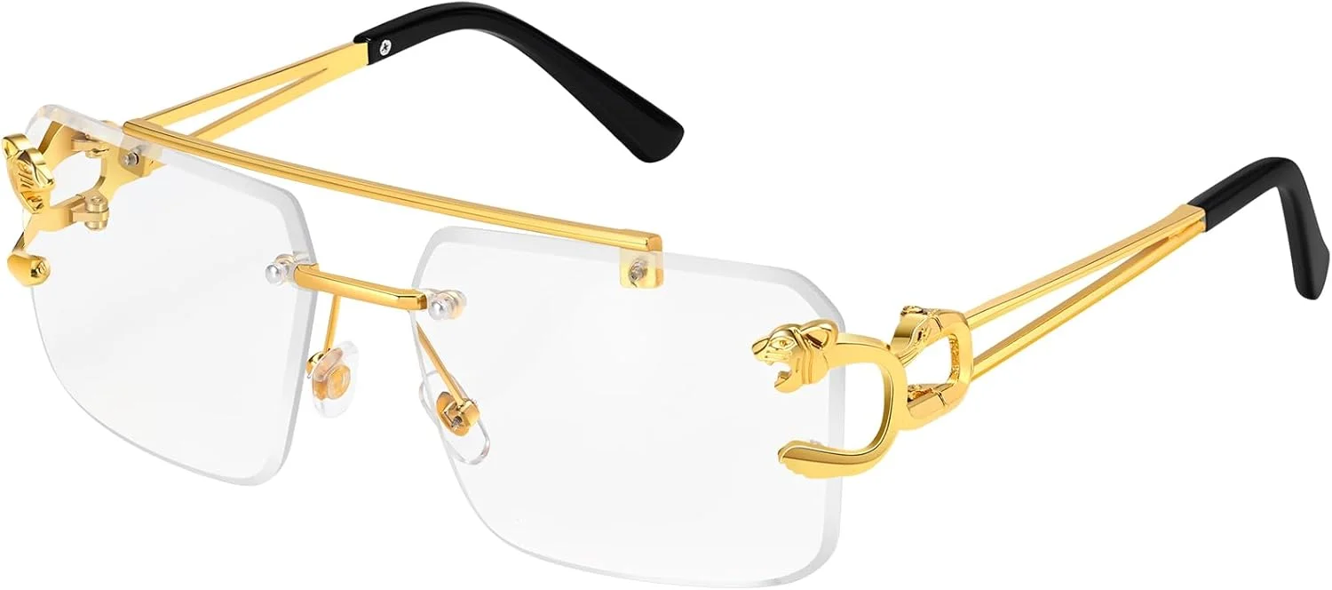 عینک آفتابی بدون فریم Kepoita مردانه، مربعی، شیک، لنزهای رنگی، فلزی، مستطیلی، Y2K، محافظ UV400