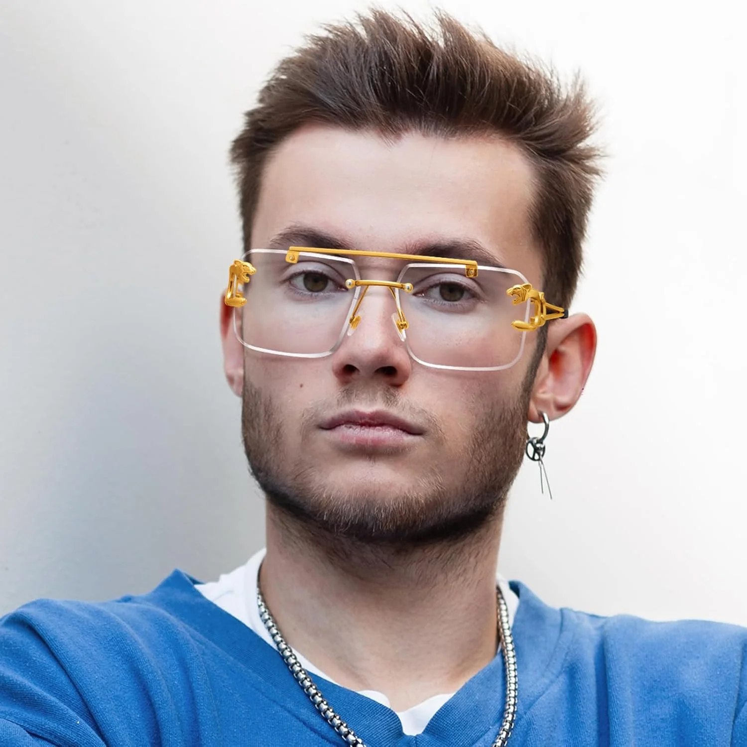 عینک آفتابی بدون فریم Kepoita مردانه، مربعی، شیک، لنزهای رنگی، فلزی، مستطیلی، Y2K، محافظ UV400