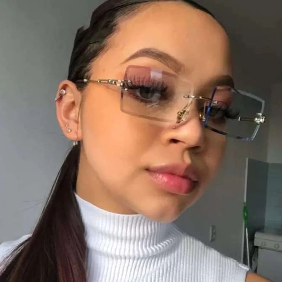 عینک آفتابی مستطیلی بدون فریم کورسان مردانه زنانه، عینک آفتابی کوچک بدون لبه محافظ UV400