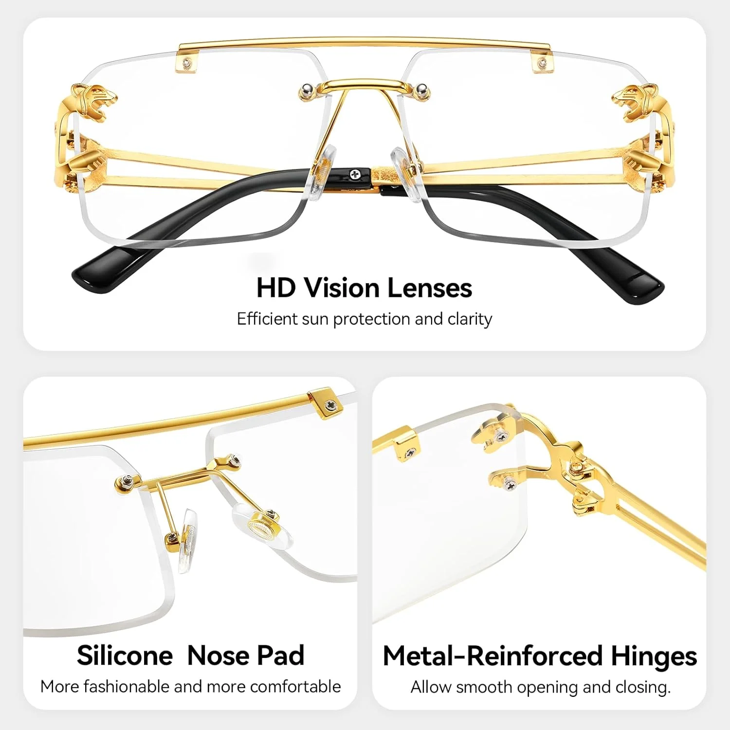 عینک آفتابی بدون فریم Kepoita مردانه، مربعی، شیک، لنزهای رنگی، فلزی، مستطیلی، Y2K، محافظ UV400