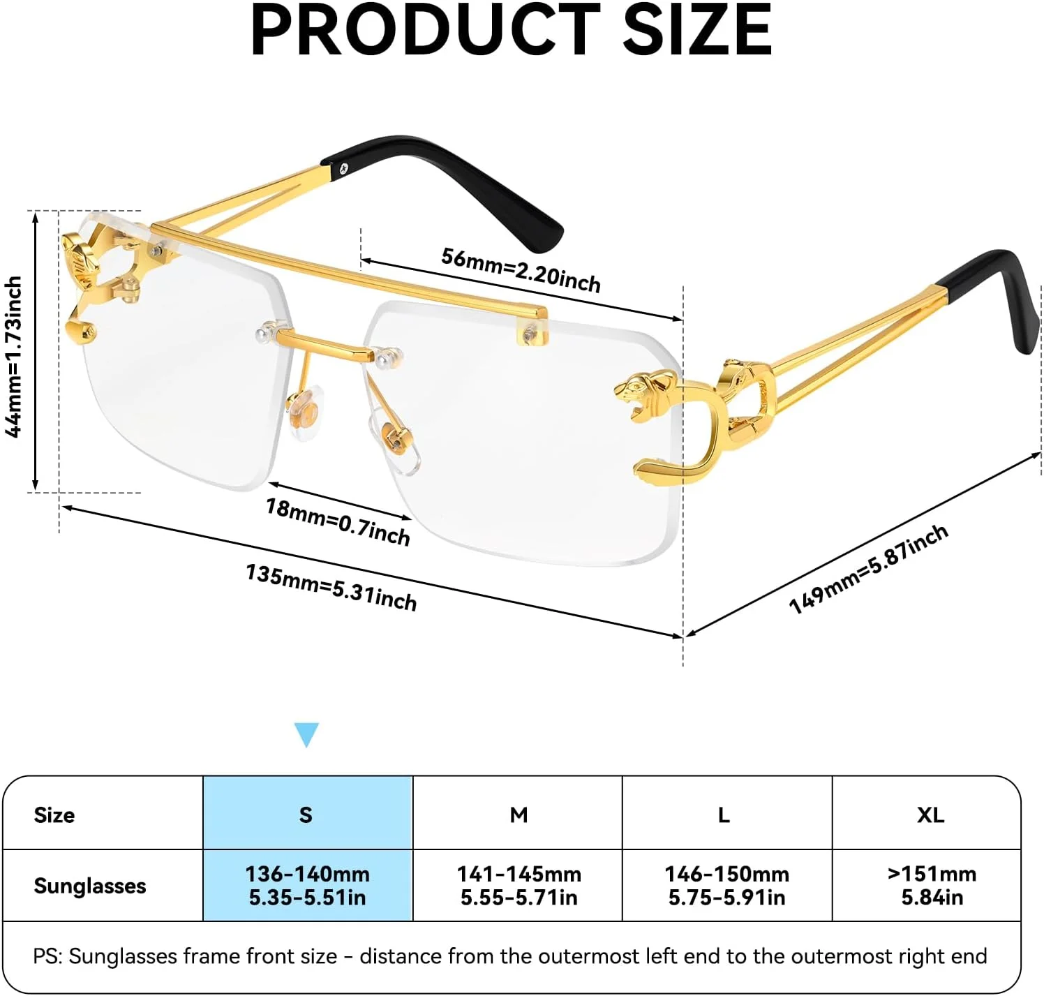 عینک آفتابی بدون فریم Kepoita مردانه، مربعی، شیک، لنزهای رنگی، فلزی، مستطیلی، Y2K، محافظ UV400