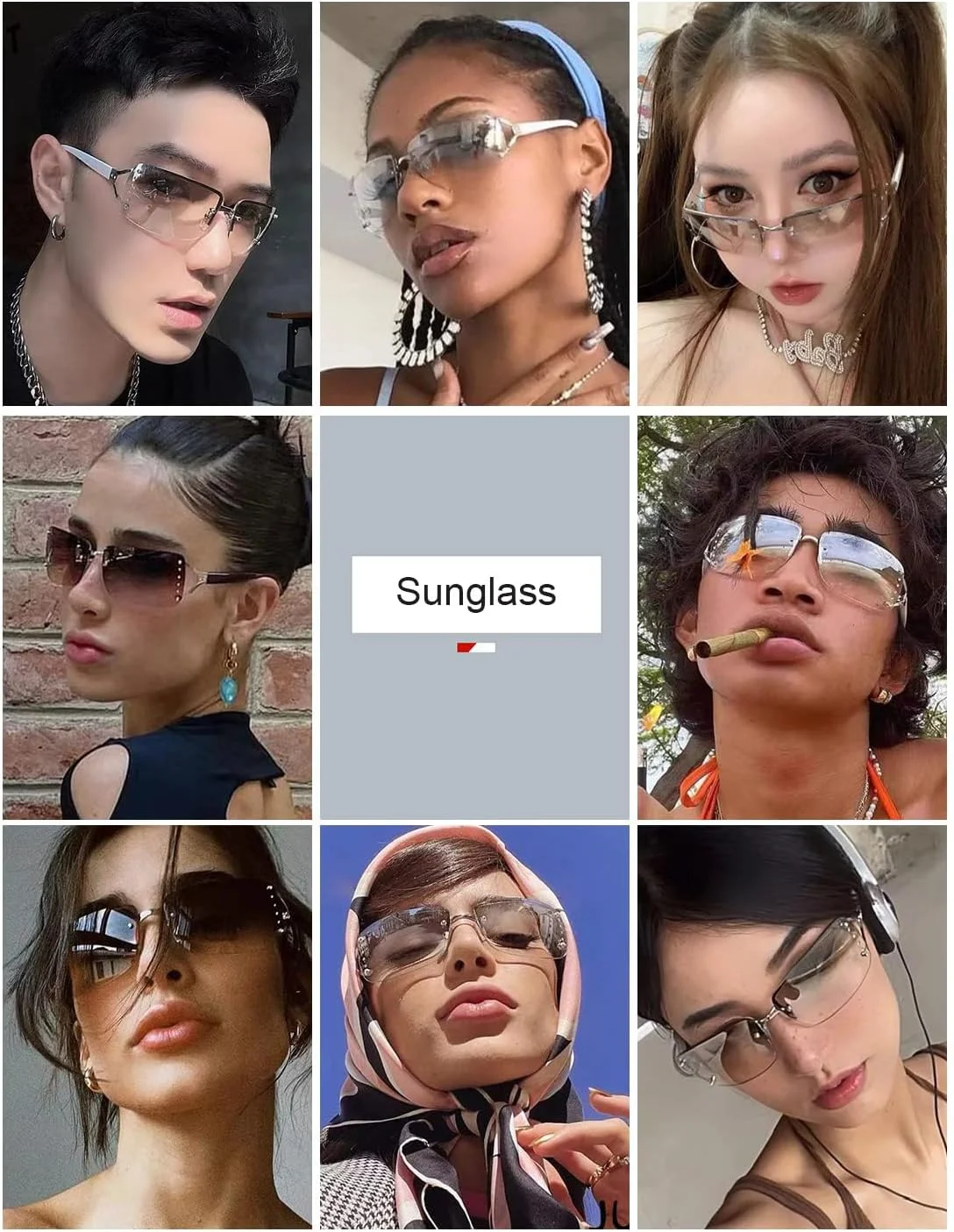 عینک آفتابی بدون فریم MAKINGTEC، 2 جفت عینک مستطیلی بدون حاشیه، عینک های مستطیلی شفاف و قدیمی رنگی بدون فریم برای زنان و مردان، فریم مربعی