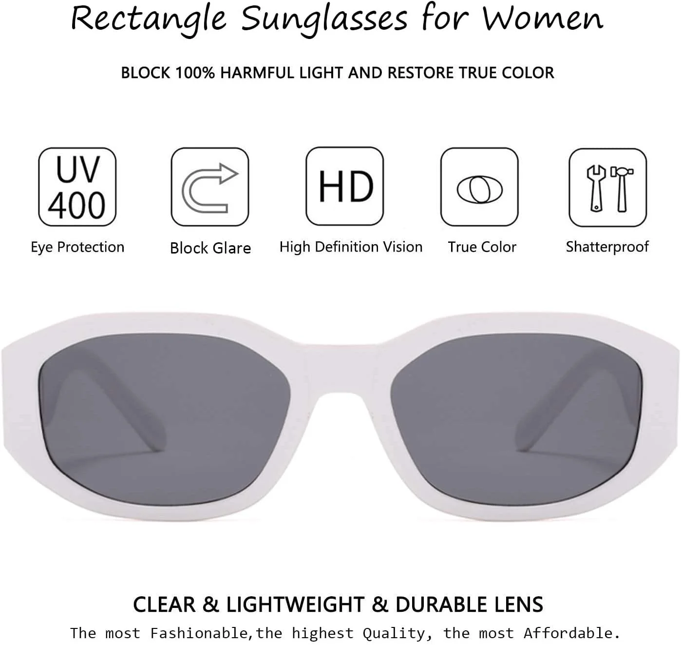 عینک آفتابی مستطیلی MAKINGTEC زنانه، عینک رانندگی رترو، فریم نامنظم مد روز دهه 90 با محافظت UV400، عینک آفتابی نامنظم برای زنان و مردان