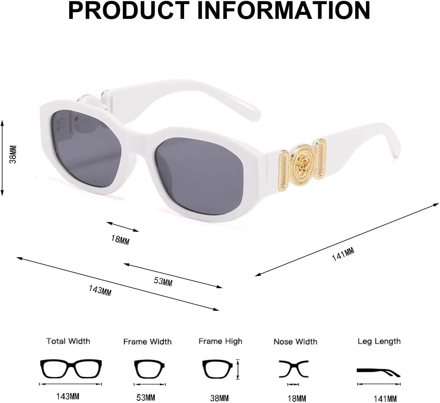 عینک آفتابی مستطیلی MAKINGTEC زنانه، عینک رانندگی رترو، فریم نامنظم مد روز دهه 90 با محافظت UV400، عینک آفتابی نامنظم برای زنان و مردان