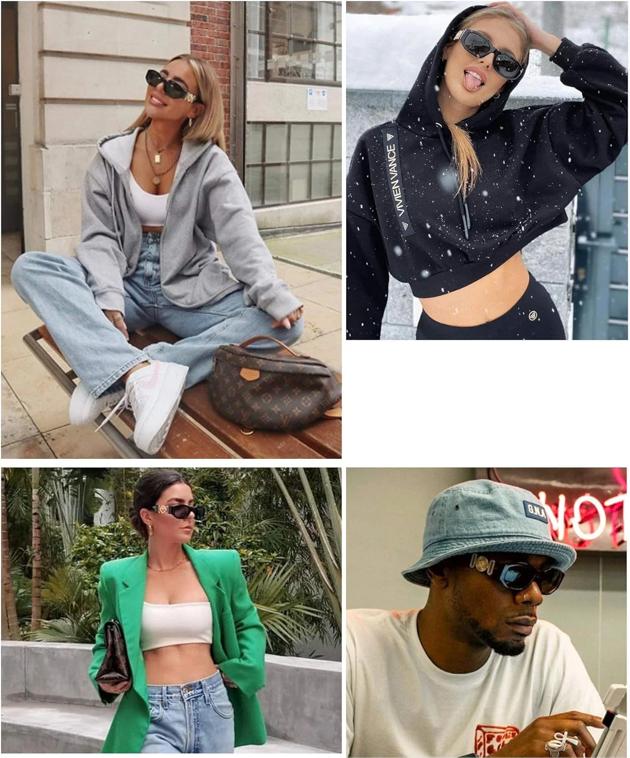 عینک آفتابی مستطیلی MAKINGTEC زنانه، عینک رانندگی رترو، فریم نامنظم مد روز دهه 90 با محافظت UV400، عینک آفتابی نامنظم برای زنان و مردان