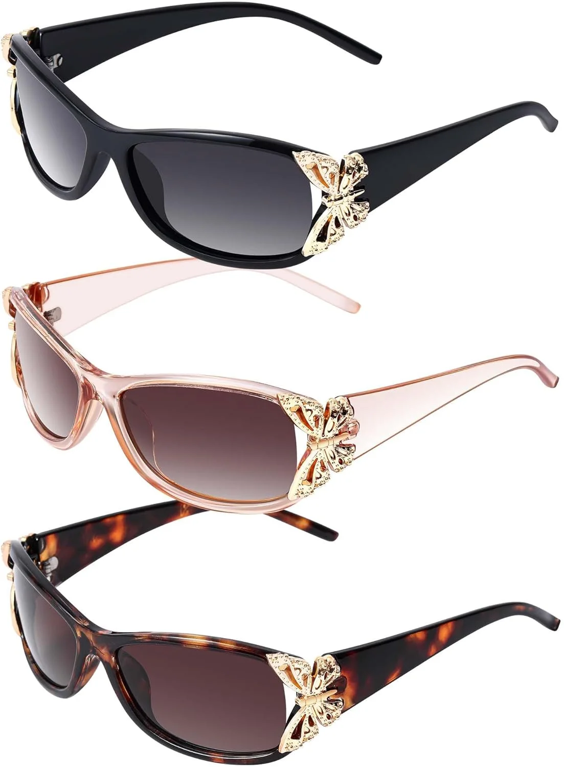 عینک آفتابی پلاریزه زنانه NALACAL، 3 عدد، محافظت در برابر اشعه ماوراء بنفش، عینک آفتابی پروانه ای دور پیچ مد روز، سایه های آفتابی شیک، محافظت در برابر اشعه ماوراء بنفش، سبک وزن برای رانندگی و ماهیگیری در تابستان، 3 مدل