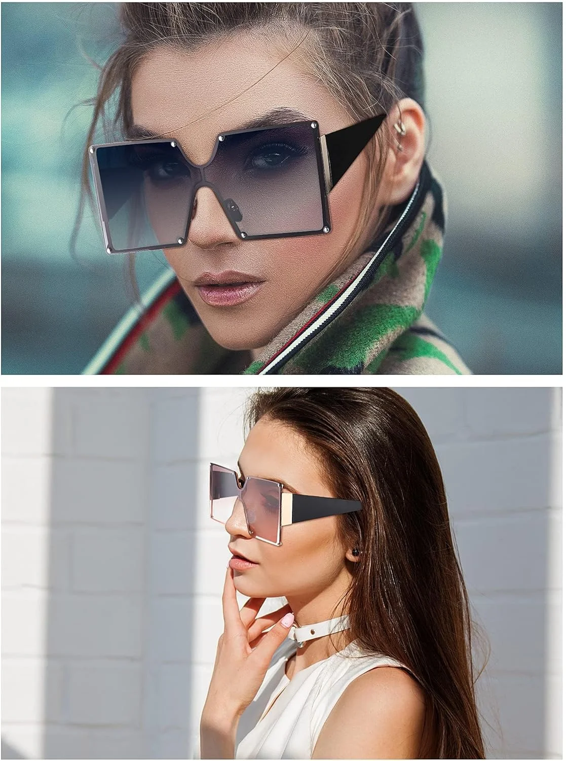 NALACAL 3 جفت عینک آفتابی سپر بزرگ، عینک آفتابی سایه دار، عینک آفتابی مردانه و زنانه با سطح صاف، سایه بان مربعی مد روز، عینک آفتابی تخت قدیمی شیک، عینک آفتابی بزرگ، قاب بزرگ مربعی مد روز برای زنان