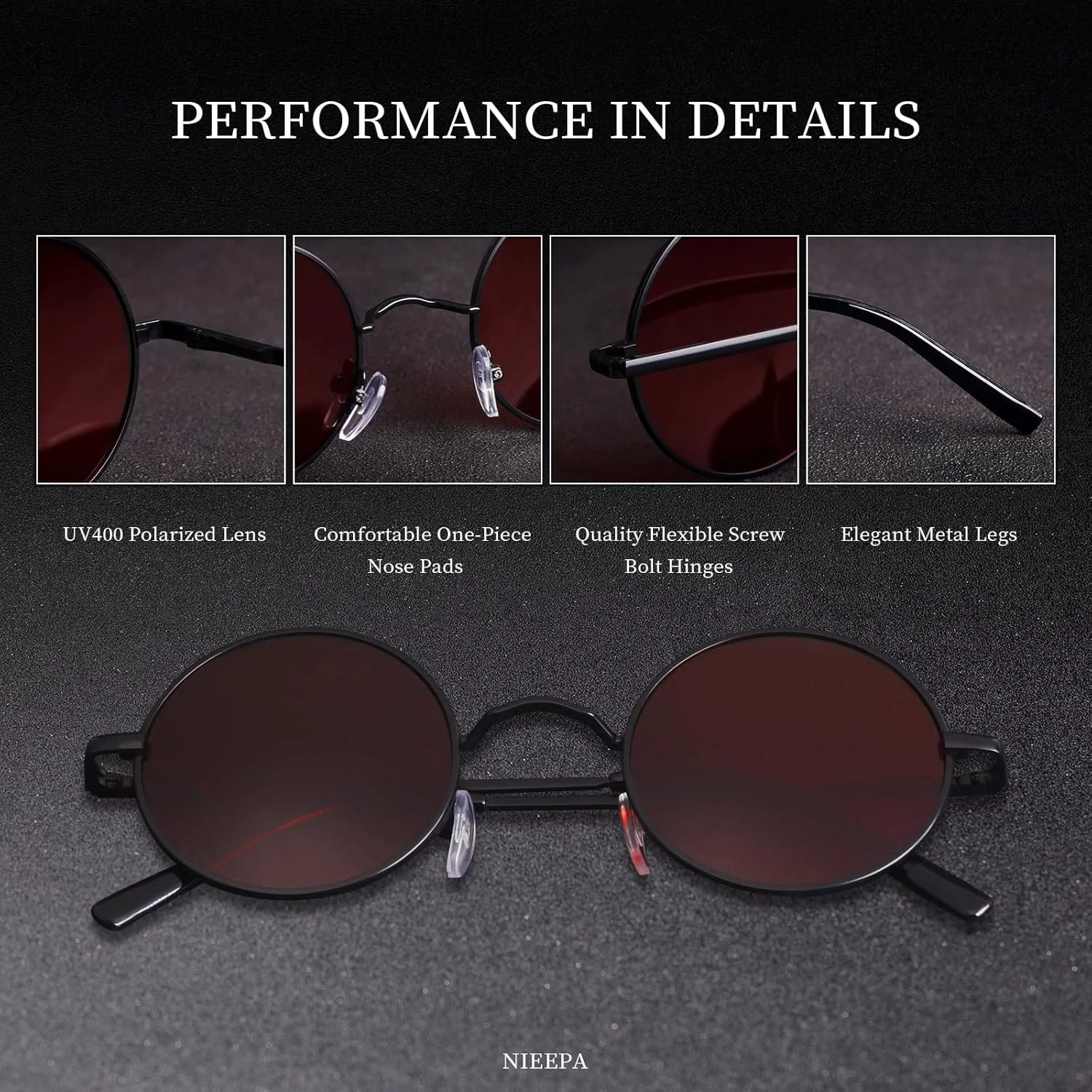 عینک آفتابی گرد کوچک پلاریزه NIEEPA مدل NP1002، سبک وینتیج، مناسب آقایان و بانوان