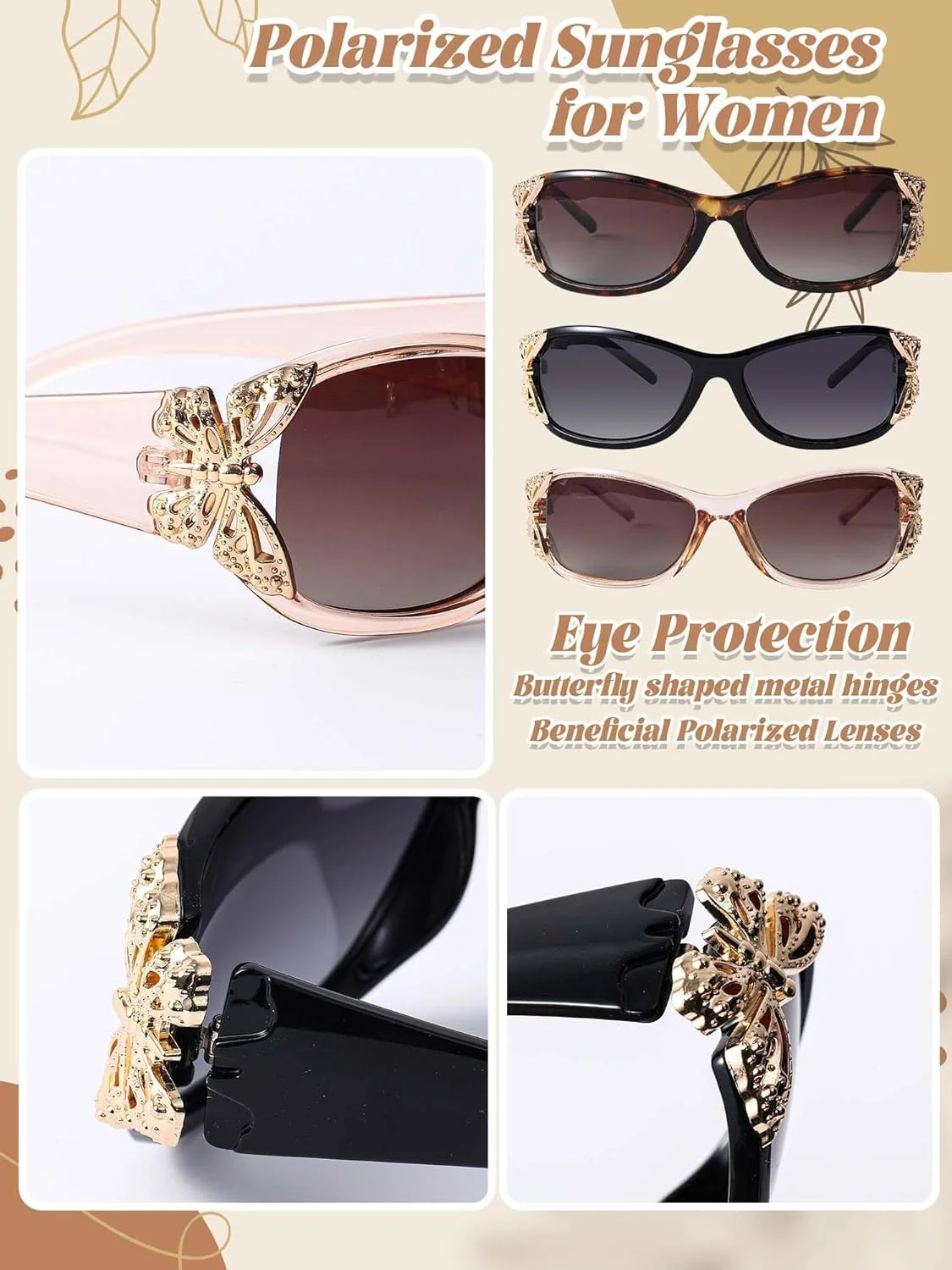 عینک آفتابی پلاریزه زنانه NALACAL، 3 عدد، محافظت در برابر اشعه ماوراء بنفش، عینک آفتابی پروانه ای دور پیچ مد روز، سایه های آفتابی شیک، محافظت در برابر اشعه ماوراء بنفش، سبک وزن برای رانندگی و ماهیگیری در تابستان، 3 مدل