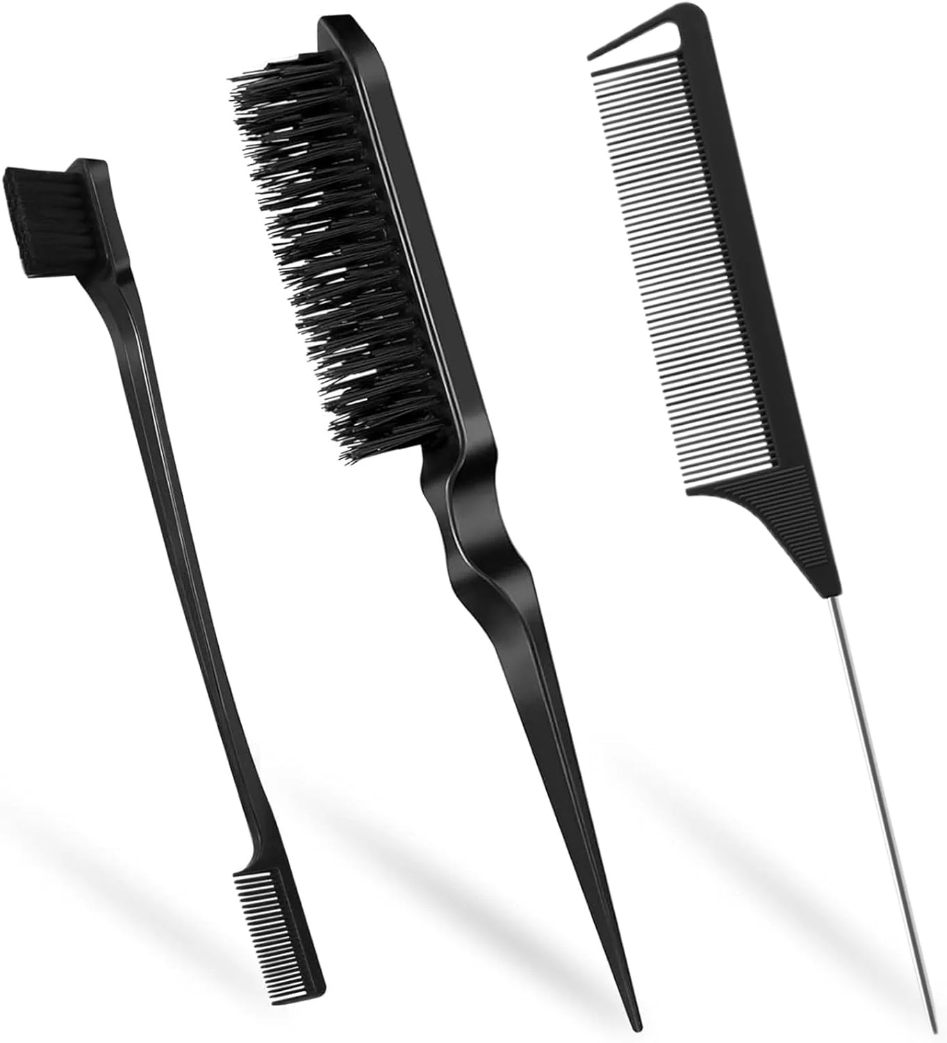 برس شینیون شیک Diffaxy، ست بافت شیک 3 تکه، برس حالت دهنده موهای ریز، برس مویی برای بافت شیک، برس مویی، برس مو برای ظاهر شیک، مناسب آرایشگران، زنان و کودکان - مشکی