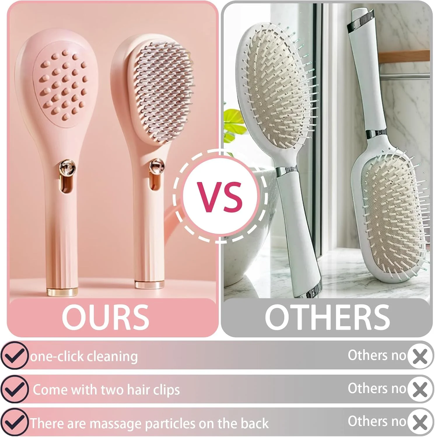 JIANGLAI Telescopic Self Cleaning Hair Brush with Two Hair Clips, One Click Hair Comb Anti Static Massage Eliminates Knots Detangling Hairbrush for Wet and Dry Hair All Hair Types (Beige) JIANGLAI Telescopic Self Cleaning Hair Brush with Two Hair Clips, One Click Hair Comb Anti Static Massage Eliminates Knots Detangling Hairbrush for Wet and Dry Hair All Hair Types (Beige)