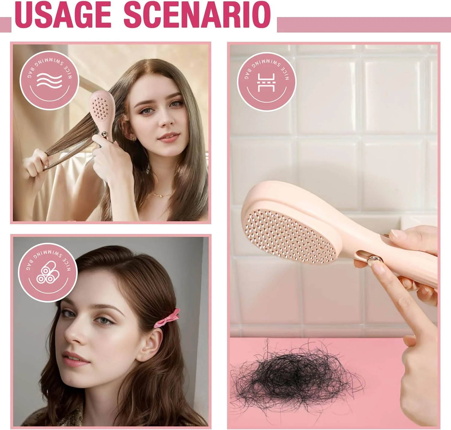 JIANGLAI Telescopic Self Cleaning Hair Brush with Two Hair Clips, One Click Hair Comb Anti Static Massage Eliminates Knots Detangling Hairbrush for Wet and Dry Hair All Hair Types (Beige) JIANGLAI Telescopic Self Cleaning Hair Brush with Two Hair Clips, One Click Hair Comb Anti Static Massage Eliminates Knots Detangling Hairbrush for Wet and Dry Hair All Hair Types (Beige)