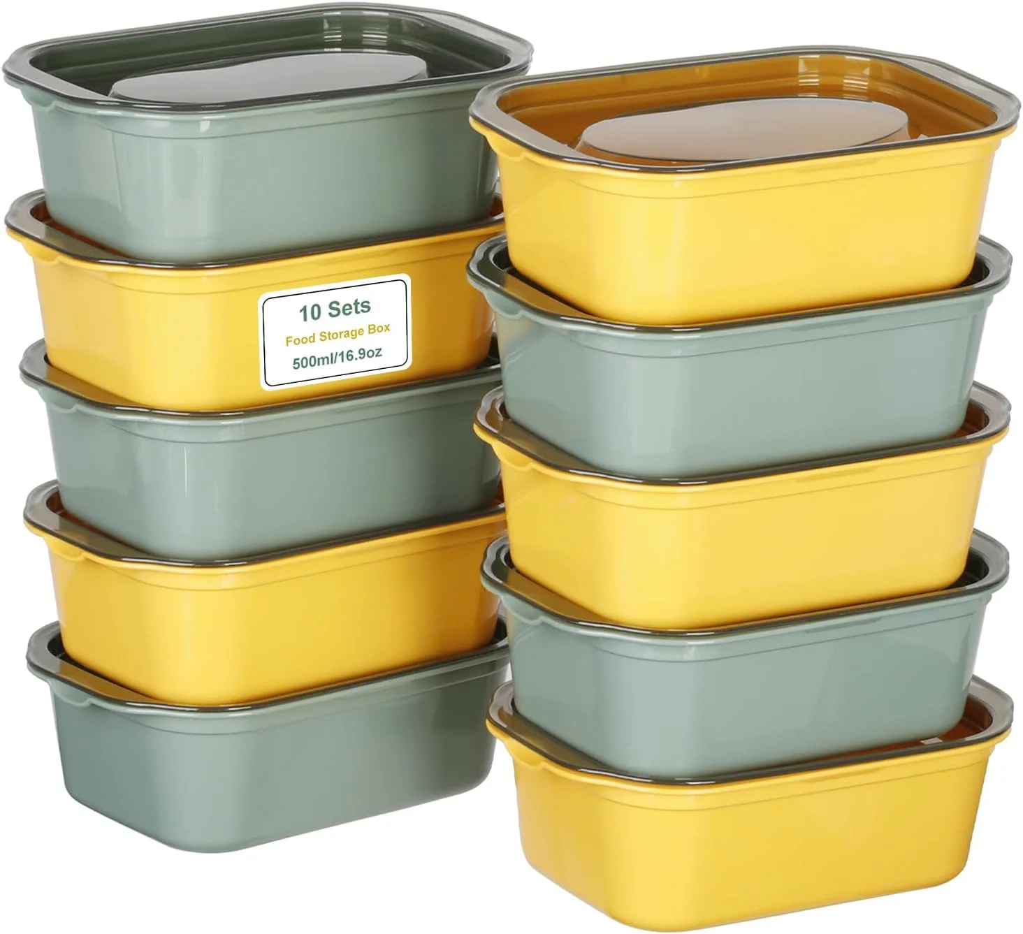 ظروف نگهداری غذا VINATO با درب، ست 10 عددی - ظروف فریزر 500 میلی لیتری ساخته شده از PP بدون BPA، شیشه های نگهداری مواد غذایی قابل چیدن با درب، قابل استفاده در مایکروویو و فریزر