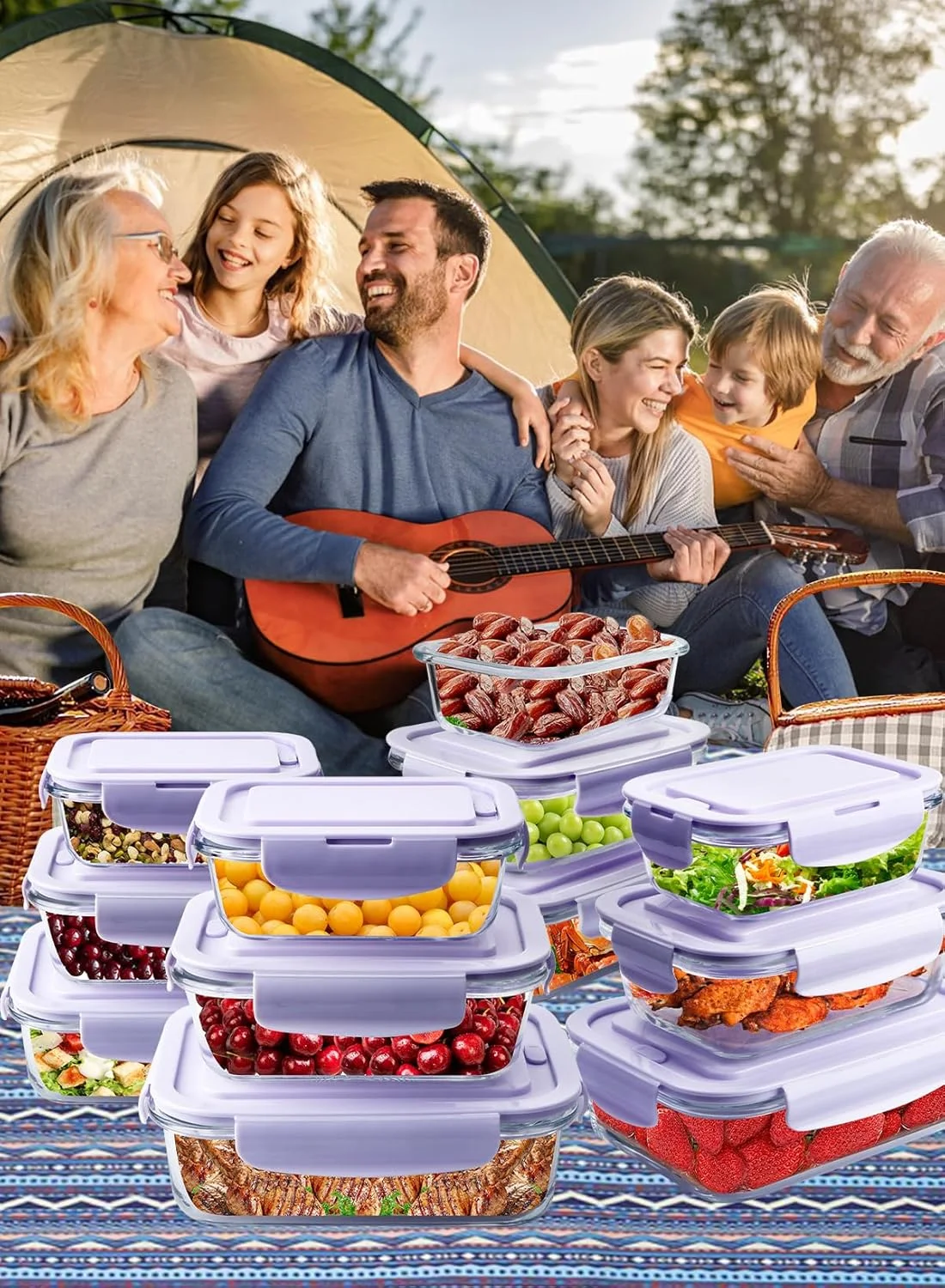 ست 6 عددی ظروف شیشه ای درب دار مستطیلی URbazaar مناسب آماده سازی غذا، بنفش، 2080 میلی لیتر، فاقد BPA، قابل استفاده در مایکروویو، فریزر و ماشین ظرفشویی