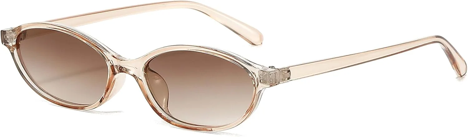 عینک آفتابی زنانه YAMEIZE مدل Retro Oval Cat Eye، عینک آفتابی وینتیج دهه 90، عینک های کوچک بیضی شکل، سایه های باریک UV400