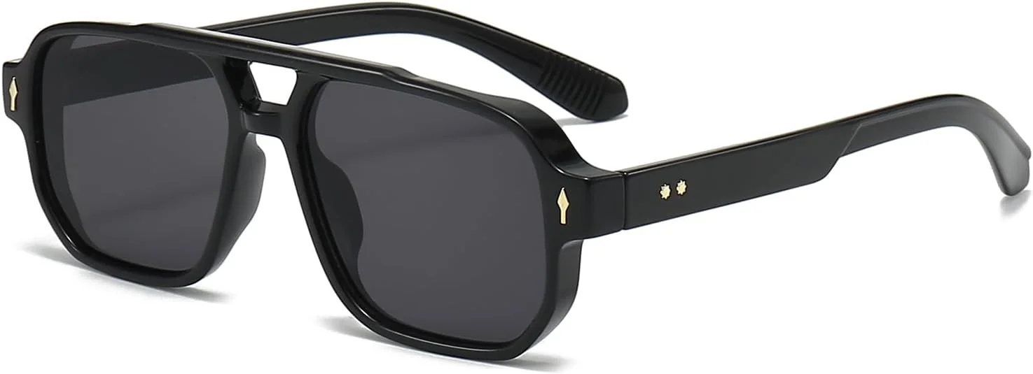 عینک آفتابی مستطیلی پل دوبل خلبانی رترو YAMEIZE برای مردان و زنان، عینک مربعی کلاسیک به سبک وینتیج با محافظت UV400 مناسب رانندگی و فعالیت های فضای باز