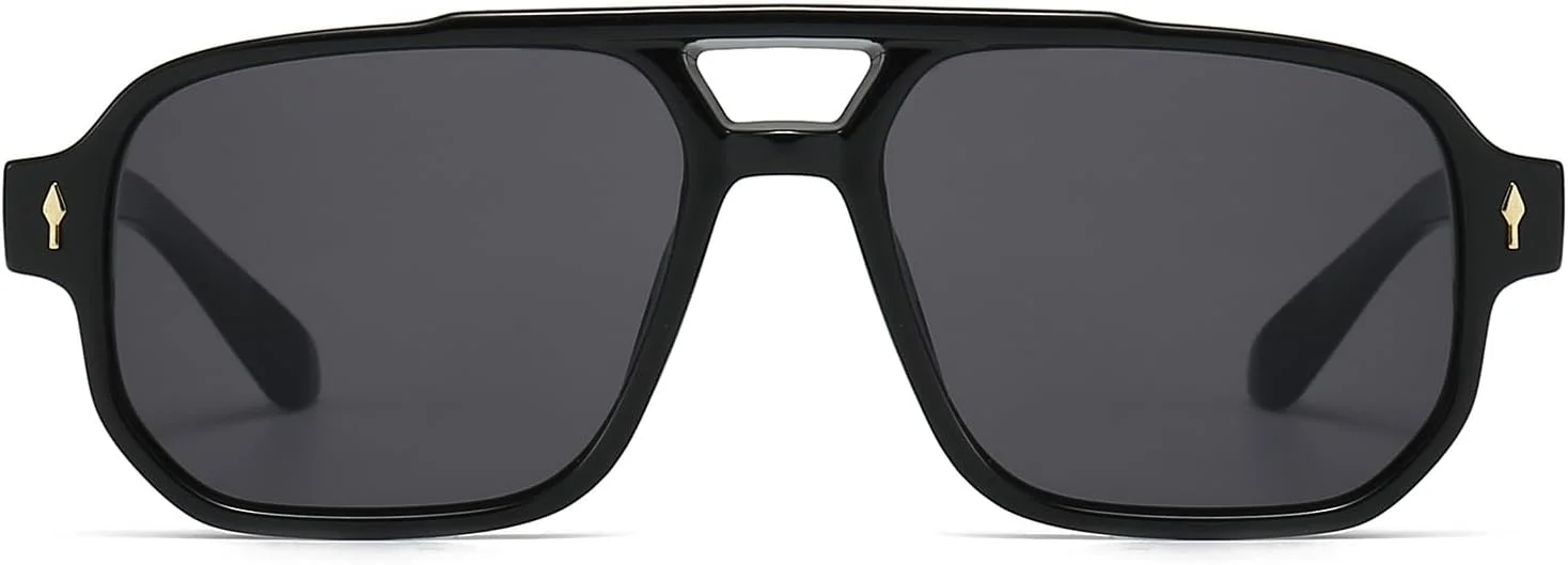 عینک آفتابی مستطیلی پل دوبل خلبانی رترو YAMEIZE برای مردان و زنان، عینک مربعی کلاسیک به سبک وینتیج با محافظت UV400 مناسب رانندگی و فعالیت های فضای باز