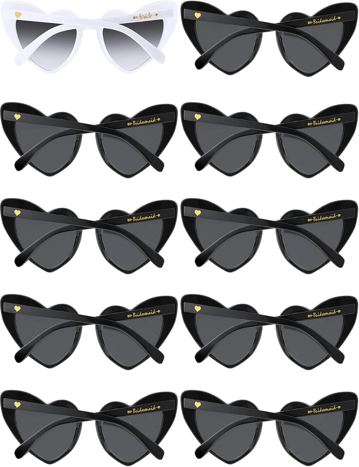 Weewooday 10 جفت عینک آفتابی قلبی شکل، عینک آفتابی ساقدوش عروس برای مهمانی عروسی و ولنتاین زنانه و مردانه