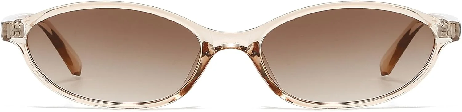 عینک آفتابی زنانه YAMEIZE مدل Retro Oval Cat Eye، عینک آفتابی وینتیج دهه 90، عینک های کوچک بیضی شکل، سایه های باریک UV400