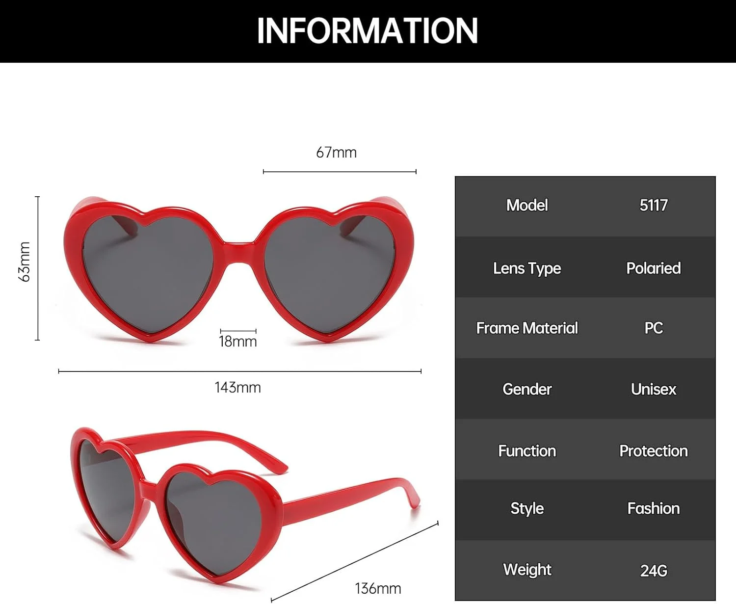 عینک آفتابی قلبی پلاریزه YAMEIZE، ترندی دهه 90 - عینک قلبی رترو برای خانم ها و آقایان، عینک آفتابی طرح قلب، رنگارنگ و مناسب مهمانی و فضای باز