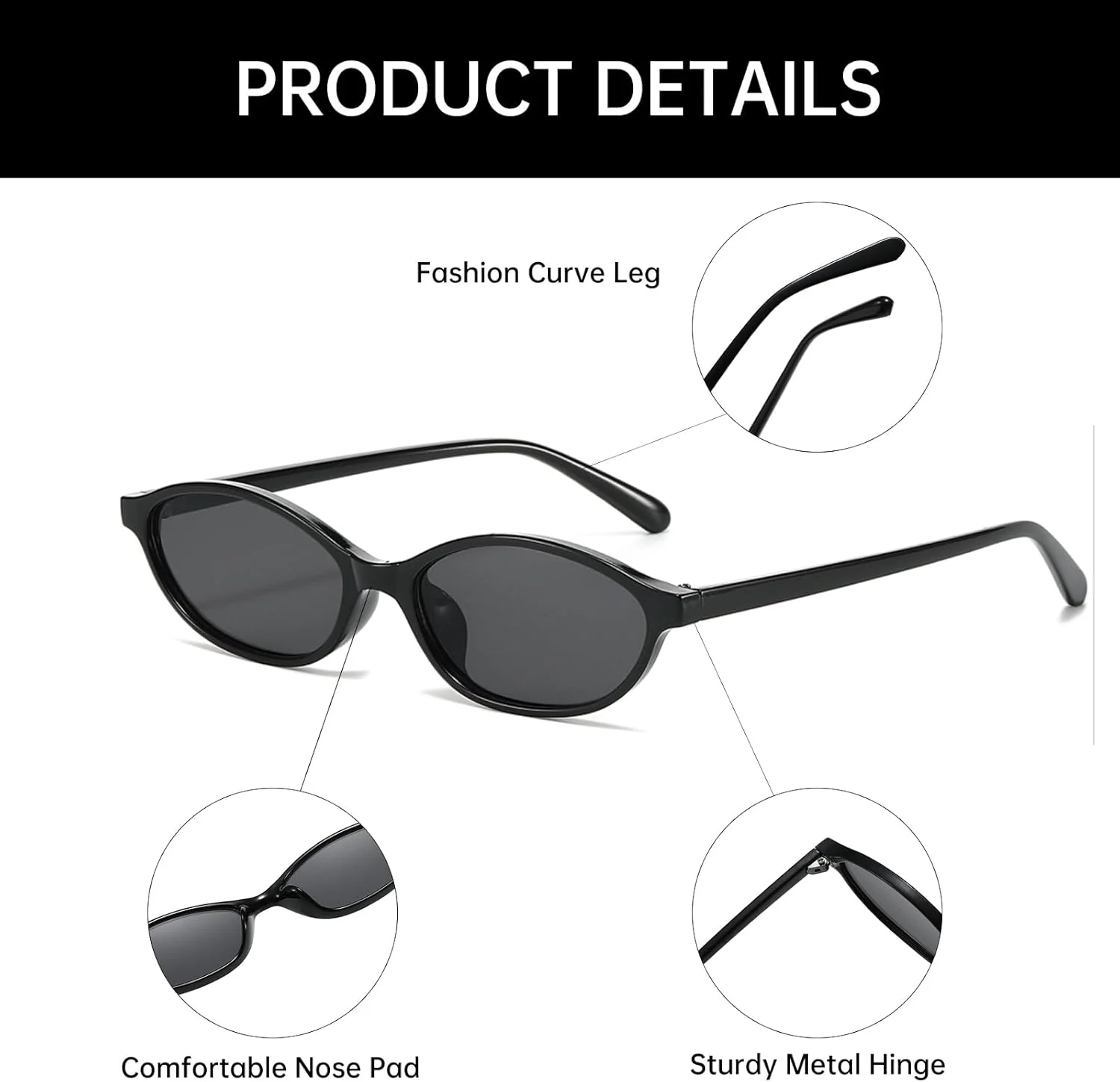 عینک آفتابی زنانه YAMEIZE مدل Retro Oval Cat Eye، عینک آفتابی وینتیج دهه 90، عینک های کوچک بیضی شکل، سایه های باریک UV400