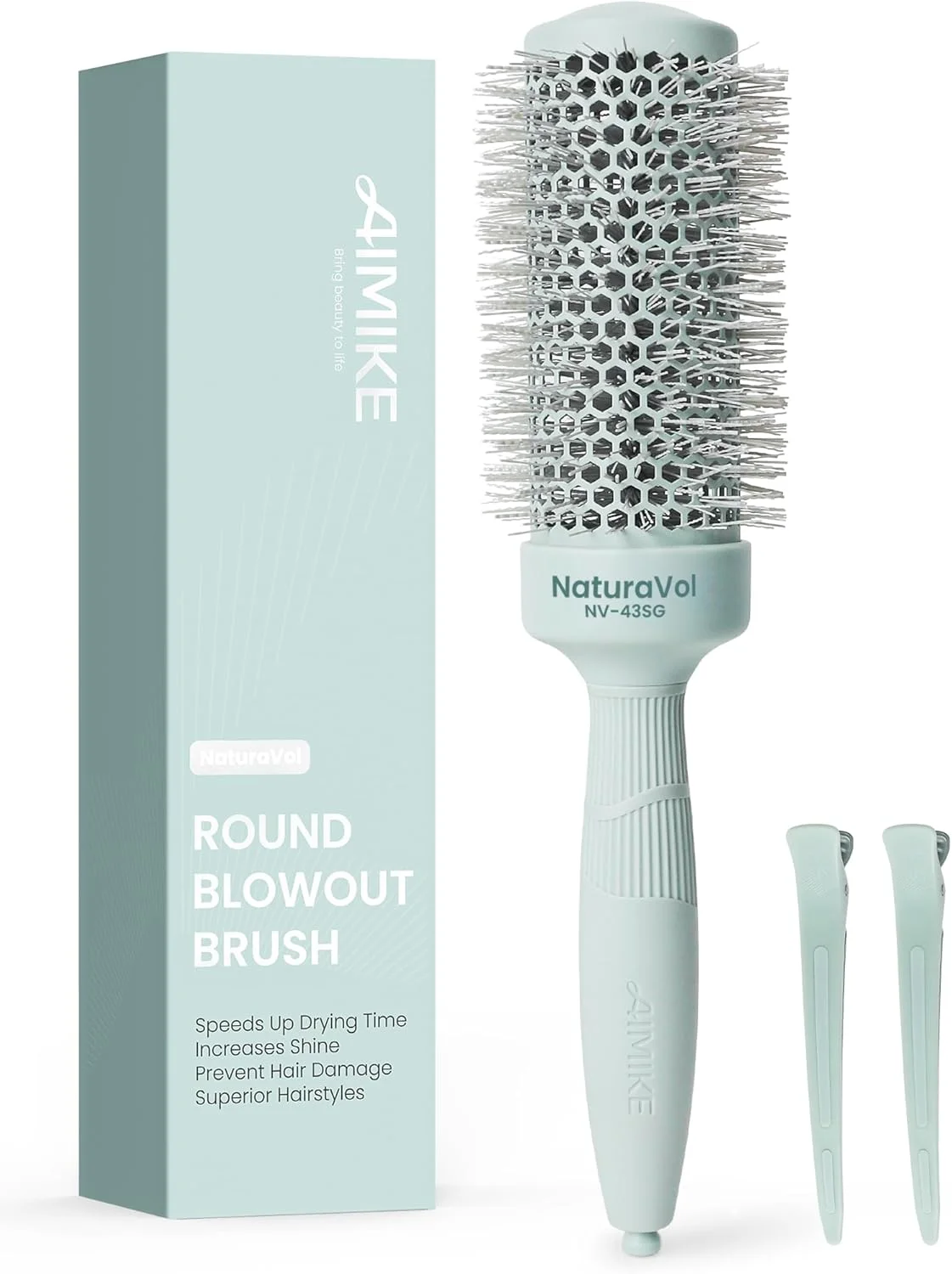 AIMIKE Round Brush for Blow Out, Round Hair Brush w/Nano Thermal Ceramic & Ionic Tech, for Blow Drying & Salon-like Styling at Home, Maximum Volume and Shine - 2.5” Overall Dia for Med Length Hair