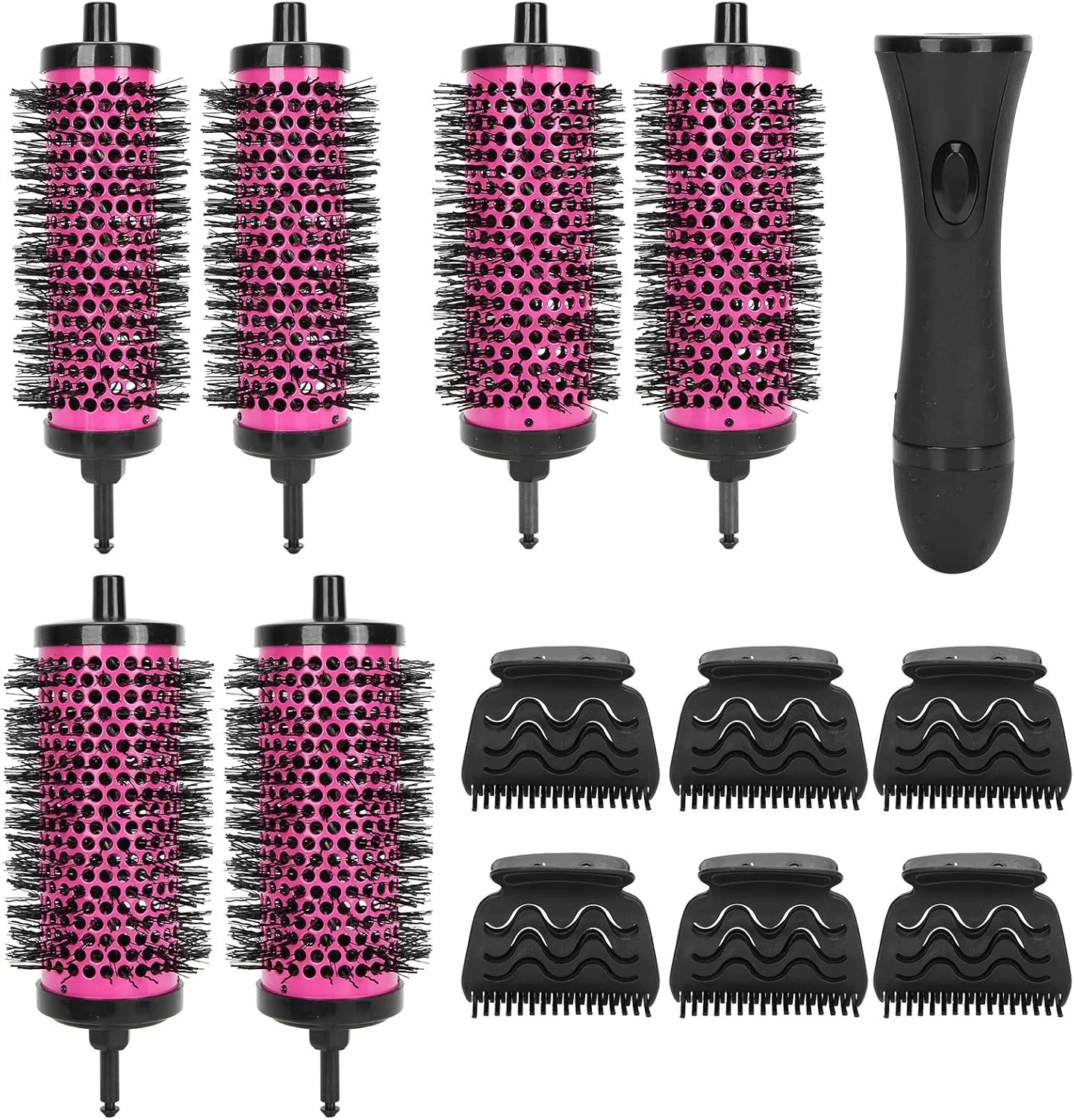 ست برس مو گرد 6 عددی، مجموعه ابزار فر کننده مو با میله های جداشدنی، برس حرارتی گرد، گیره مو برای حالت دادن و خشک کردن مو