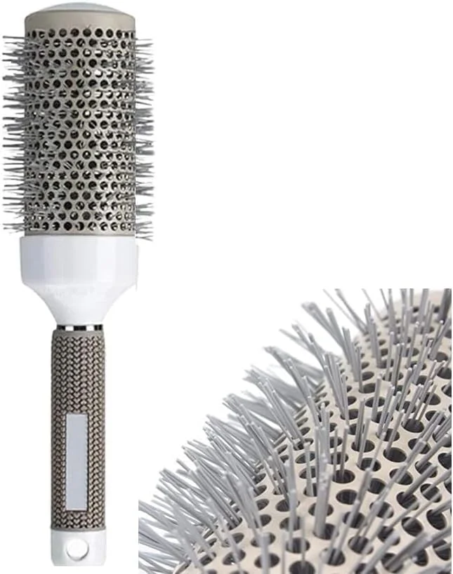 45mm Round Thermal Hair Brush for Blow Dryer – Large Ceramic Barrel Brush for Hair Drying, Styling & Curling – Anti-Frizz Volumizing Hairbrush – White & Grey