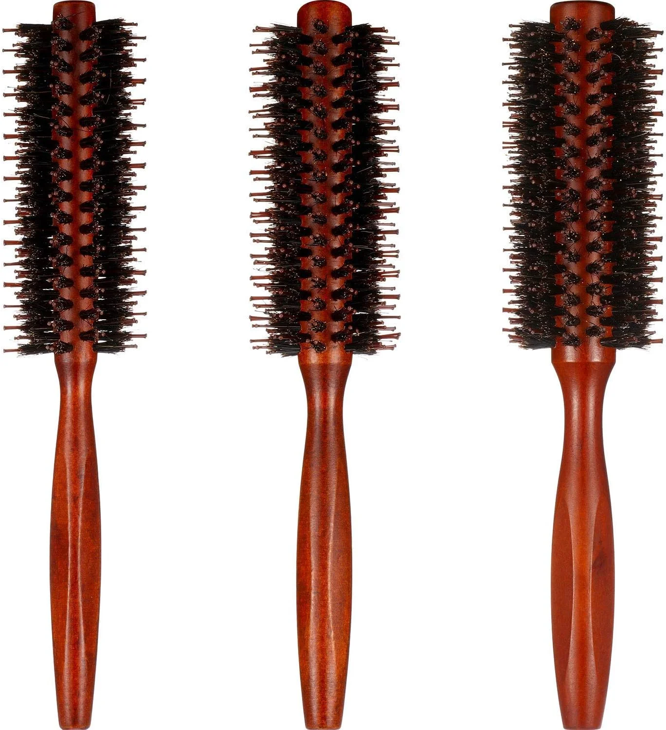 ست برس مو گرد 3 تکه برای زنان و مردان - برس حالت دهنده، خشک کننده و فر کننده با دسته چوبی، 10/12/14 ردیف برای موهای حجیم و بدون گره
