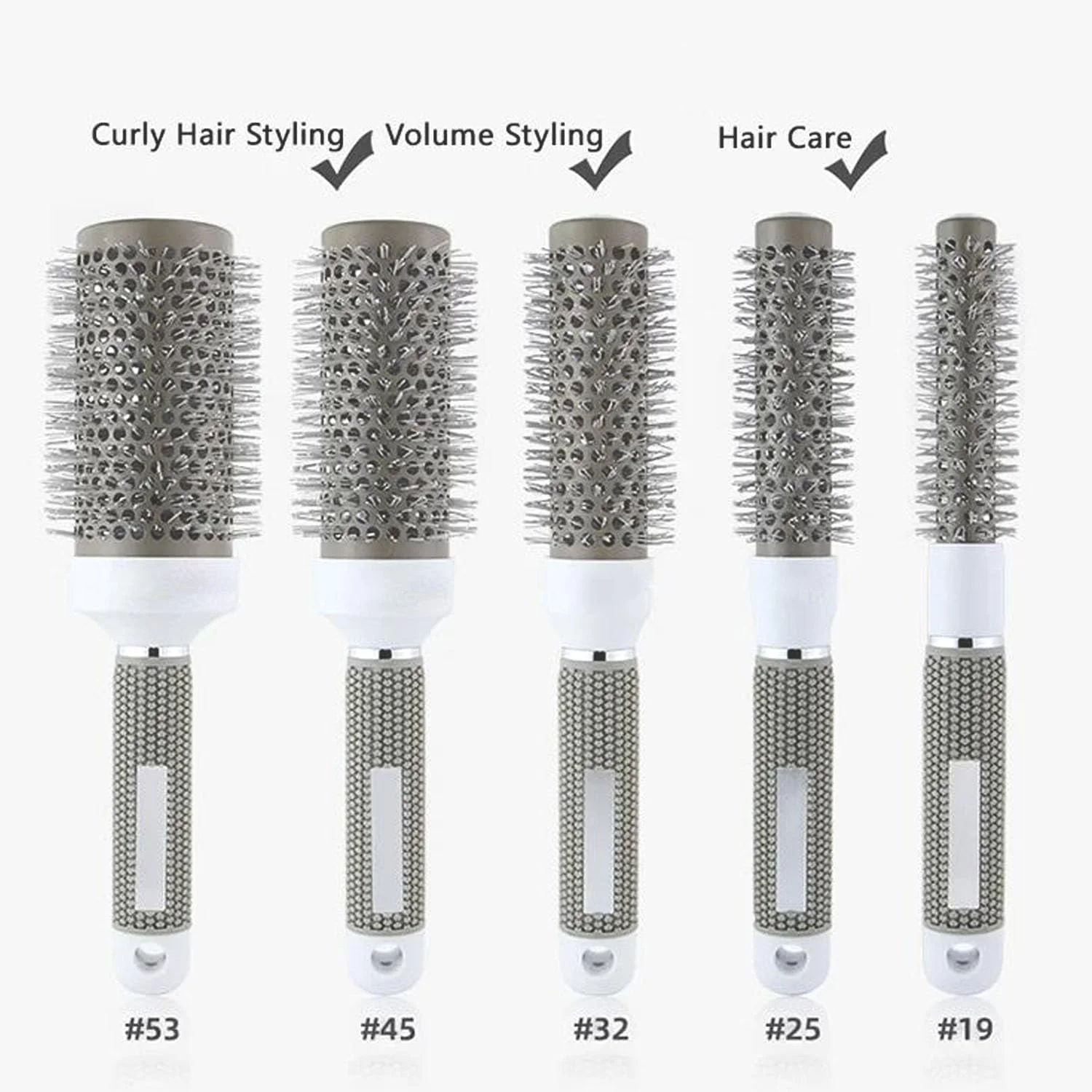 ست برس مو گرد 5 عددی برای خشک کردن و فر کردن مو، برس موی فر حرفه ای موها را براق می کند برس حرارتی در 5 اندازه مختلف که با سشوار بسیار خوب کار می کند