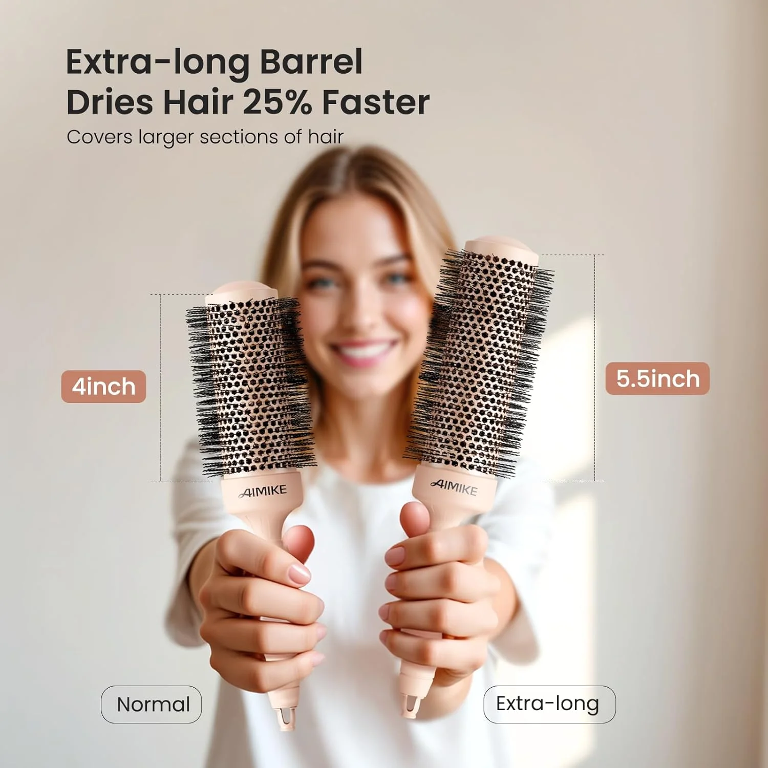 برس گرد آیمایک برای حالت دادن مو، برس موی گرد فوق العاده بلند با فناوری نانو سرامیک حرارتی و یونی، برای خشک کردن و حالت دادن، فر کردن و درخشش - قطر استوانه 1.7 اینچ