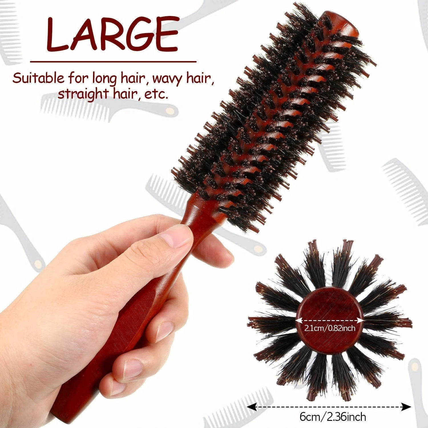 ست برس مو گرد 3 تکه برای زنان و مردان - برس حالت دهنده، خشک کننده و فر کننده با دسته چوبی، 10/12/14 ردیف برای موهای حجیم و بدون گره ست برس مو گرد 3 تکه برای زنان و مردان - برس حالت دهنده، خشک کننده و فر کننده با دسته چوبی، 10/12/14 ردیف برای موهای حجیم و بدون گره