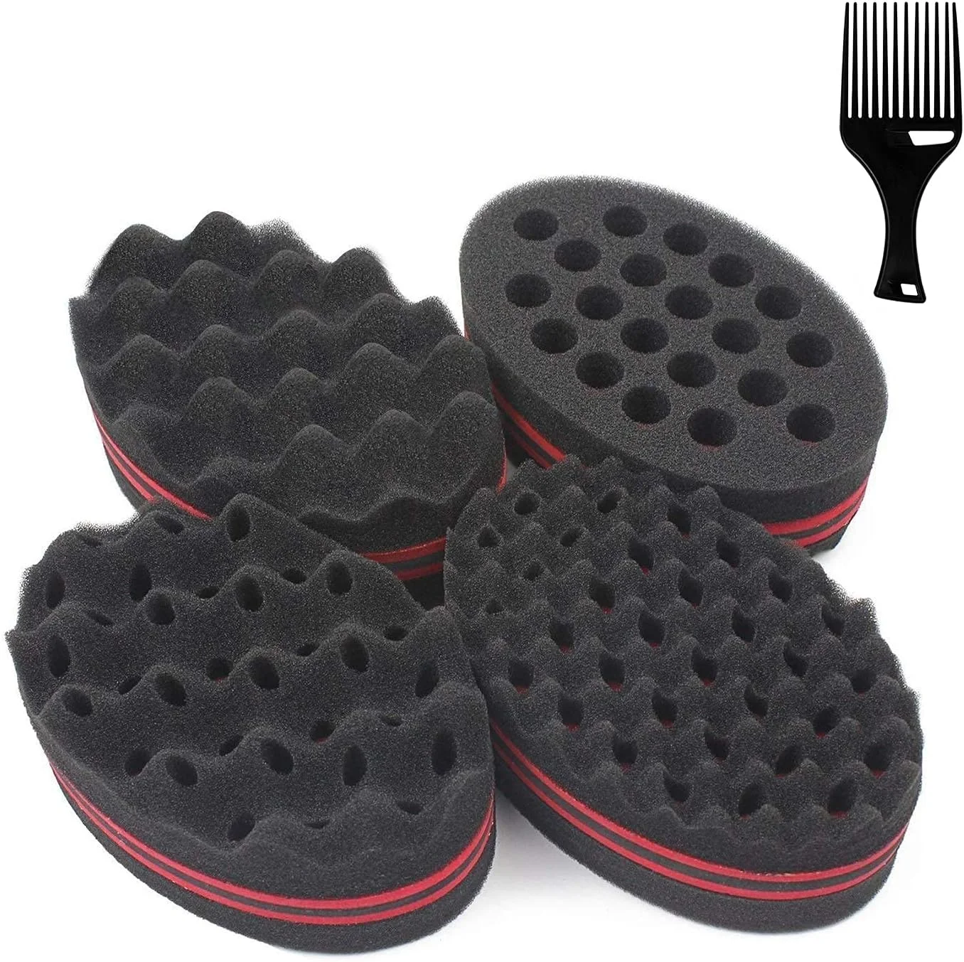 اسفنج موی فر AIR&TREE، سوراخ های بزرگ، پیچ های مجعد، مناسب برای ایجاد بافت آفرو، فر کردن موهای مشکی، حالت دادن به موهای طبیعی، ابزار آرایشگری جادویی برای فر کردن مو، مناسب آقایان، پسران و خانم ها (4 عدد)