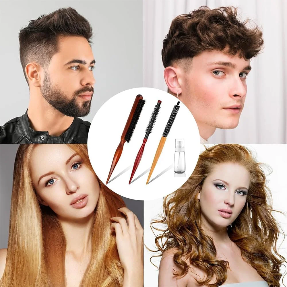 ست برس گرد کوچک 3 عددی برای خشک کردن مو با سشوار به همراه بطری اسپری 60 میلی لیتری، شانه فر کننده حرفه ای برای حالت دادن به موهای کوتاه مردانه و زنانه