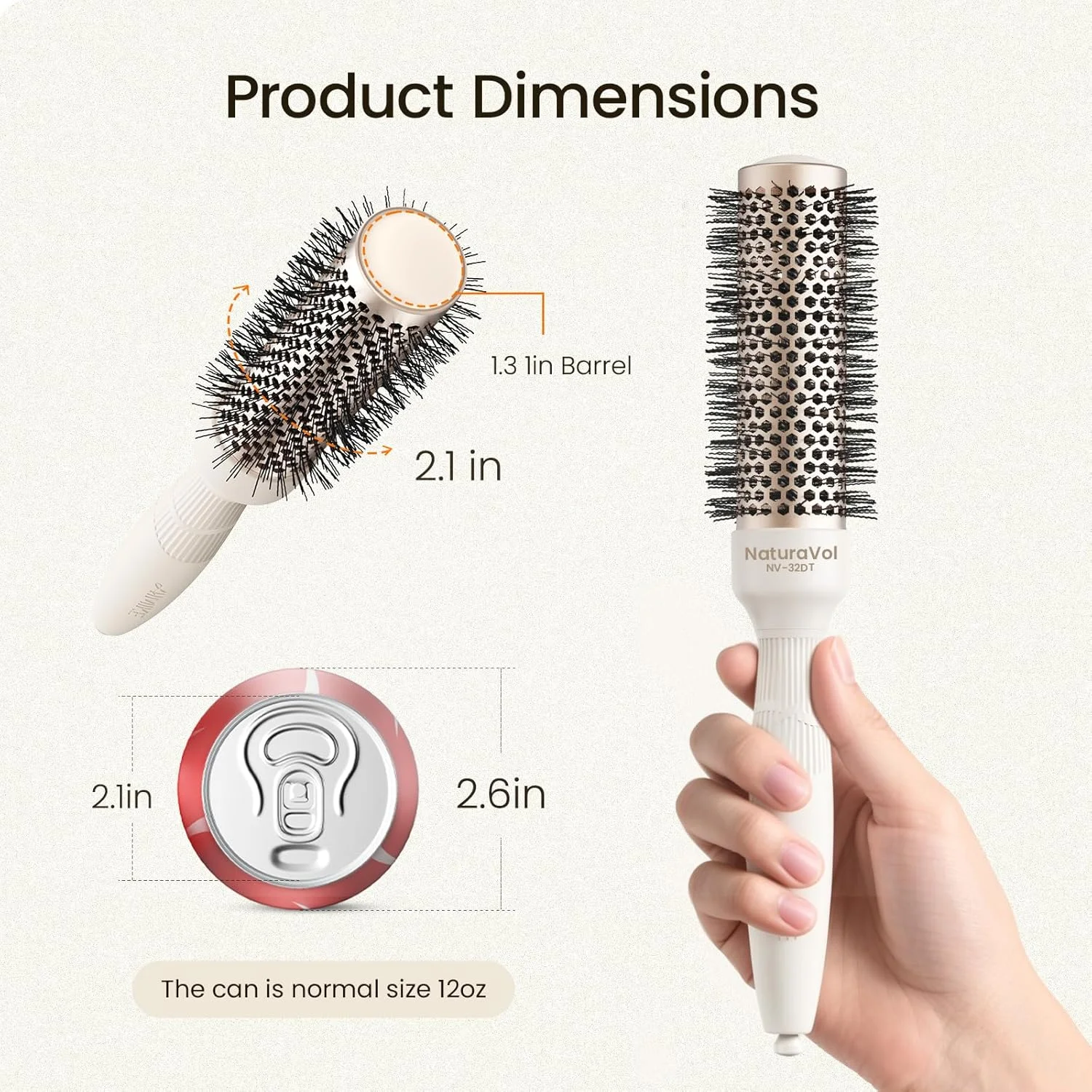برس گرد نچرال‌ول آیمایک برای حالت دادن مو، برس موی گرد کوچک برای موهای کوتاه، برس حرارتی نانو سرامیکی برای خشک کردن و فر کردن مو، به همراه 2 گیره (قطر لوله 3.3 سانتی‌متر، طول مو 5.3 سانتی‌متر)