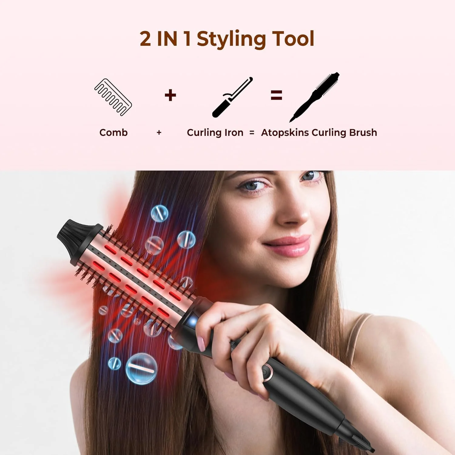 برس حرارتی مادون قرمز 38 میلی‌متری، برس فر کننده، برس حرارتی سرامیکی برای مو، با 5 دما 120-200 درجه سانتیگراد، ابزار حالت دهنده مو، دو ولتاژ