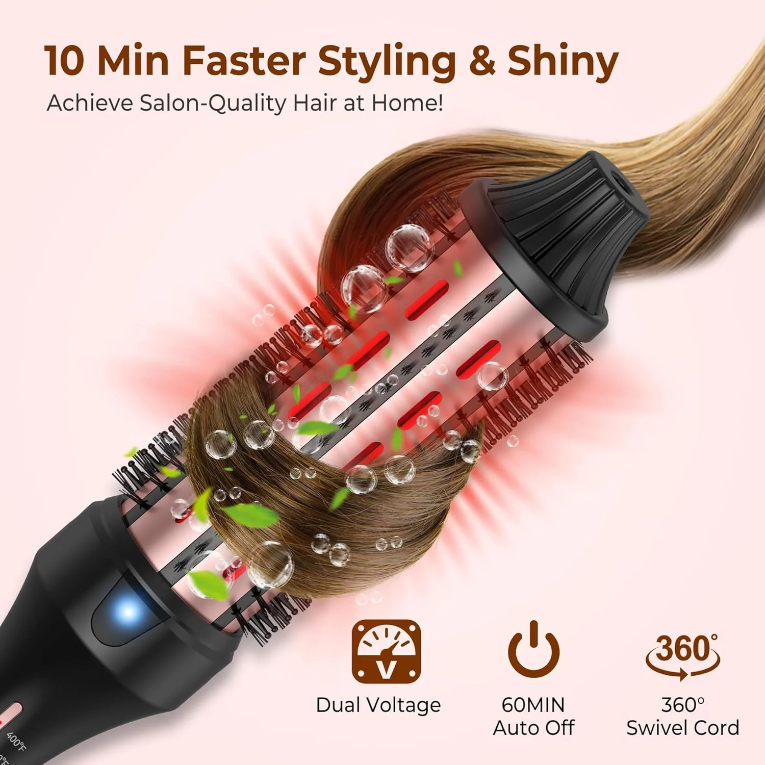 برس حرارتی مادون قرمز 38 میلی‌متری، برس فر کننده، برس حرارتی سرامیکی برای مو، با 5 دما 120-200 درجه سانتیگراد، ابزار حالت دهنده مو، دو ولتاژ