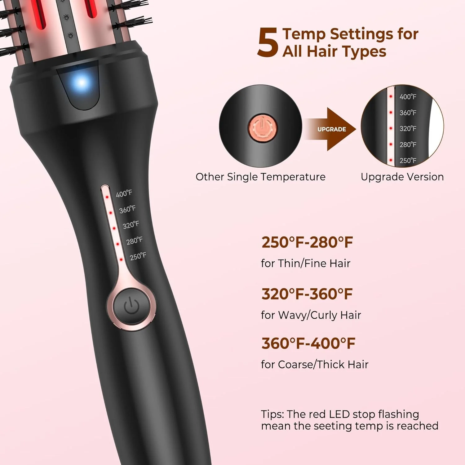 برس حرارتی مادون قرمز 38 میلی‌متری، برس فر کننده، برس حرارتی سرامیکی برای مو، با 5 دما 120-200 درجه سانتیگراد، ابزار حالت دهنده مو، دو ولتاژ