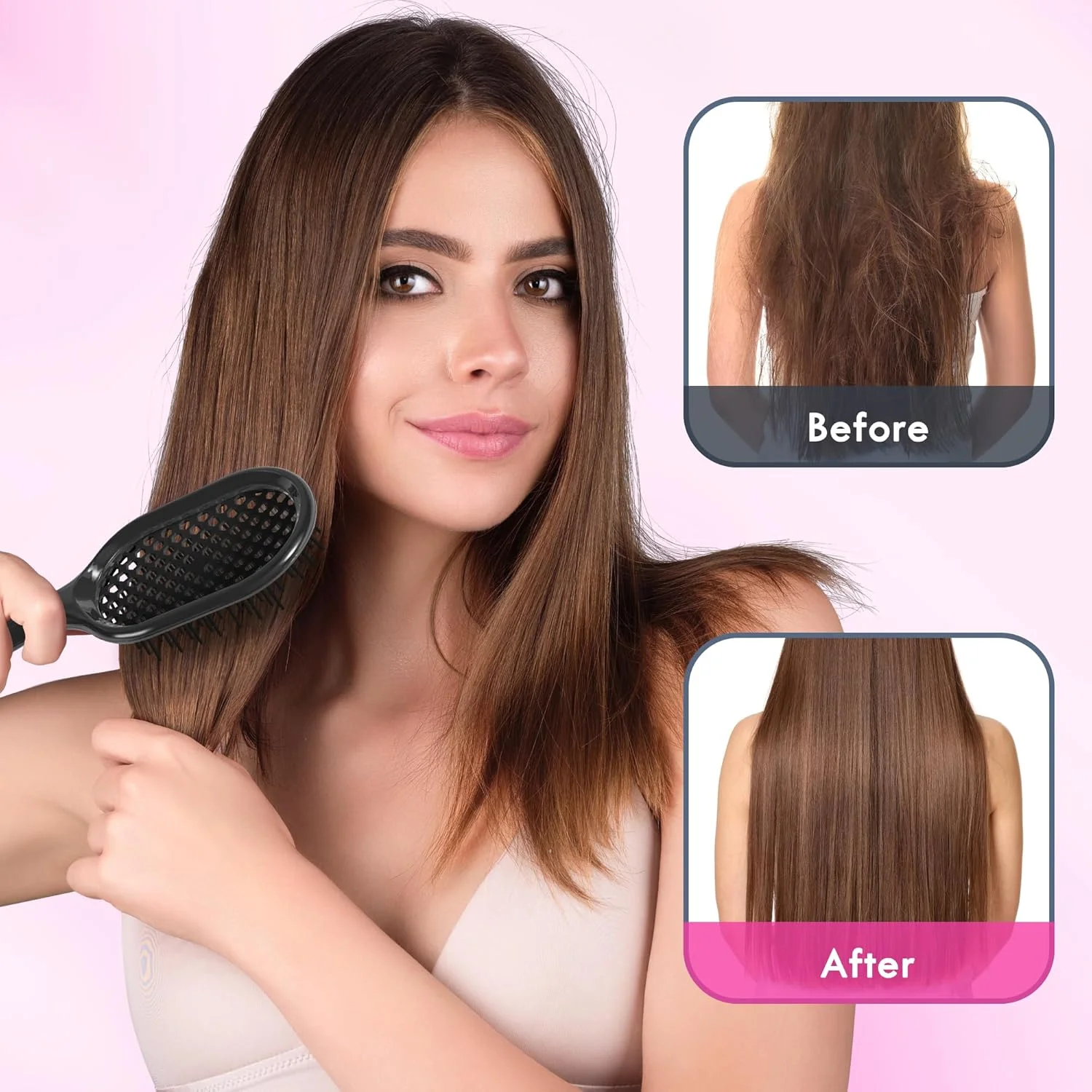 برس موی باز کننده گره Aussumy - بسته 2 عددی برس باز کننده گره مو برای باز کردن آسان گره ها - موهای نرم و لطیف برای موهای فر، صاف، خیس، خشک و آسیب دیده طبیعی برای زنان، مردان و کودکان - مشکی و سرخابی