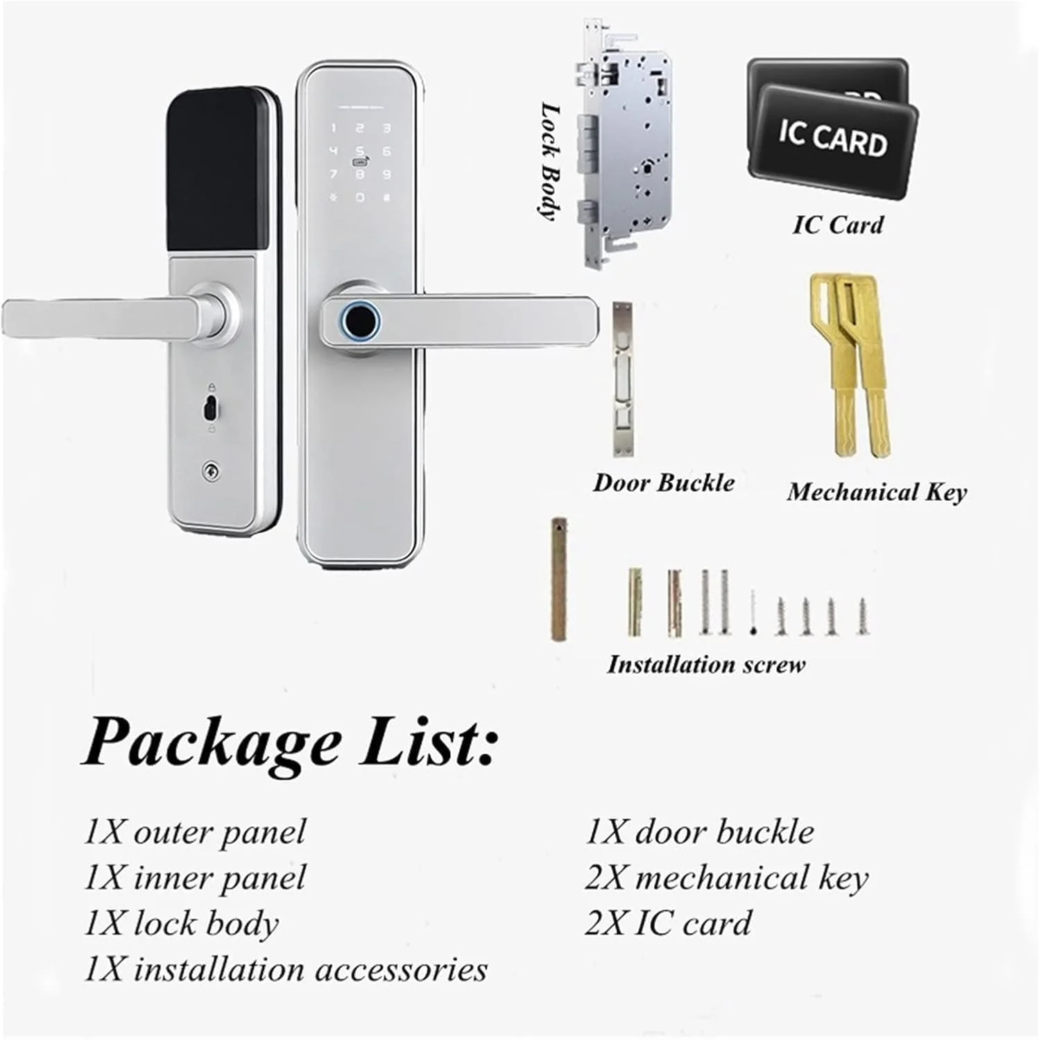 قفل درب هوشمند الکترونیکی Robustline با درگاه WIFI داخلی و 5 عملکرد - اثر انگشت، رمز عبور، برنامه تلفن همراه، کارت IC هوشمند، کلید فلزی (RBSL5110S)