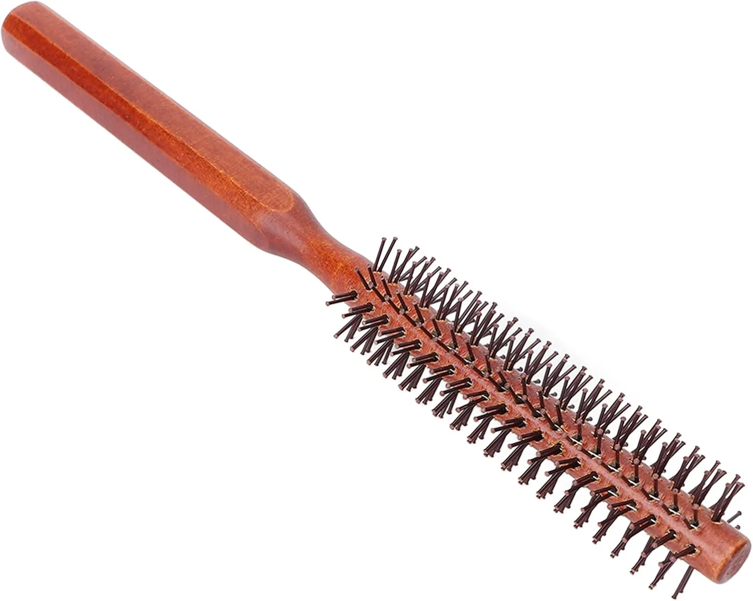 برس مو گرد Brrnoo برای خشک کردن مو با سشوار با موهای نرم نایلونی، برس موی فر گرد با دسته چوبی طبیعی، مناسب برای خشک کردن مو در خانه