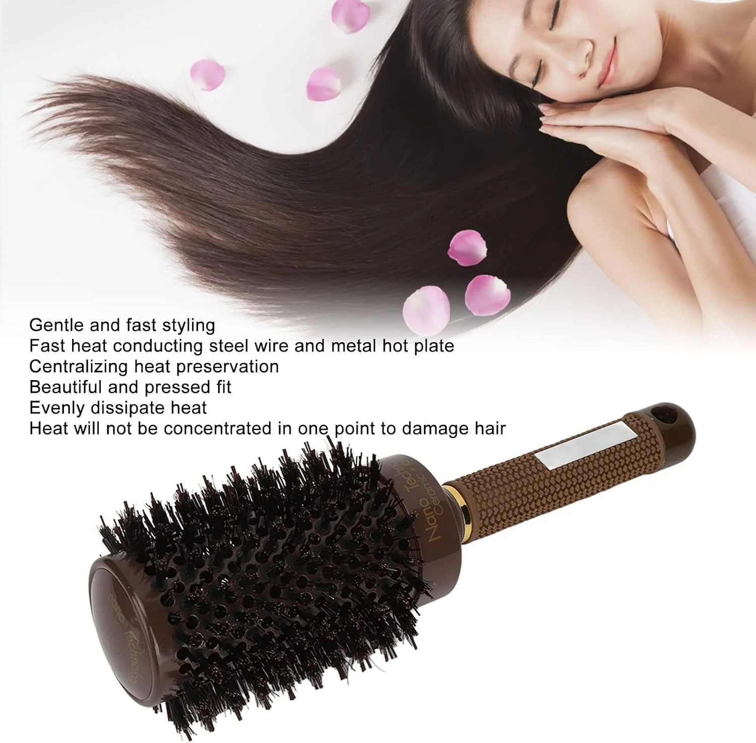 برس مو گرد با موهای نرم و مقاوم در برابر حرارت، برس حالت دهنده ارگونومیک برای خشک کردن، فر کردن و صاف کردن مو
