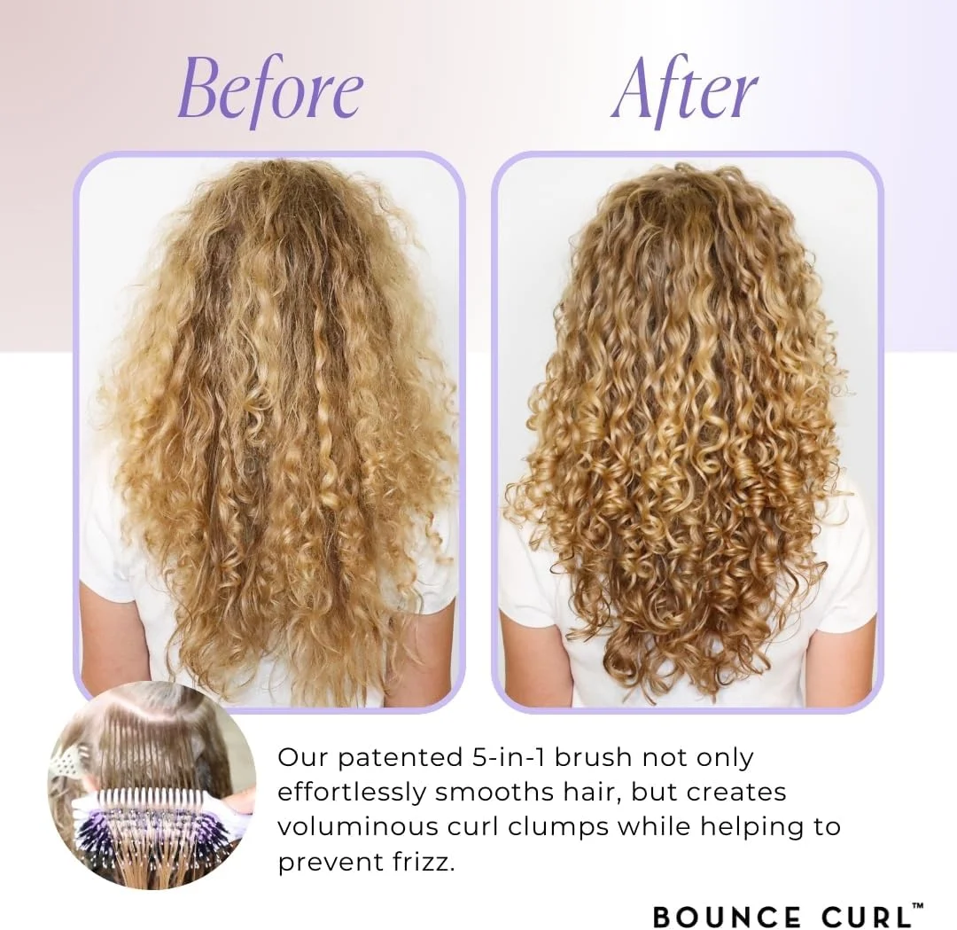 برس حالت دهنده و حجم دهنده مو Bounce Curl - ابزار 5 در 1 برای حجم دادن به موهای موج دار، فر و مجعد - بنفش