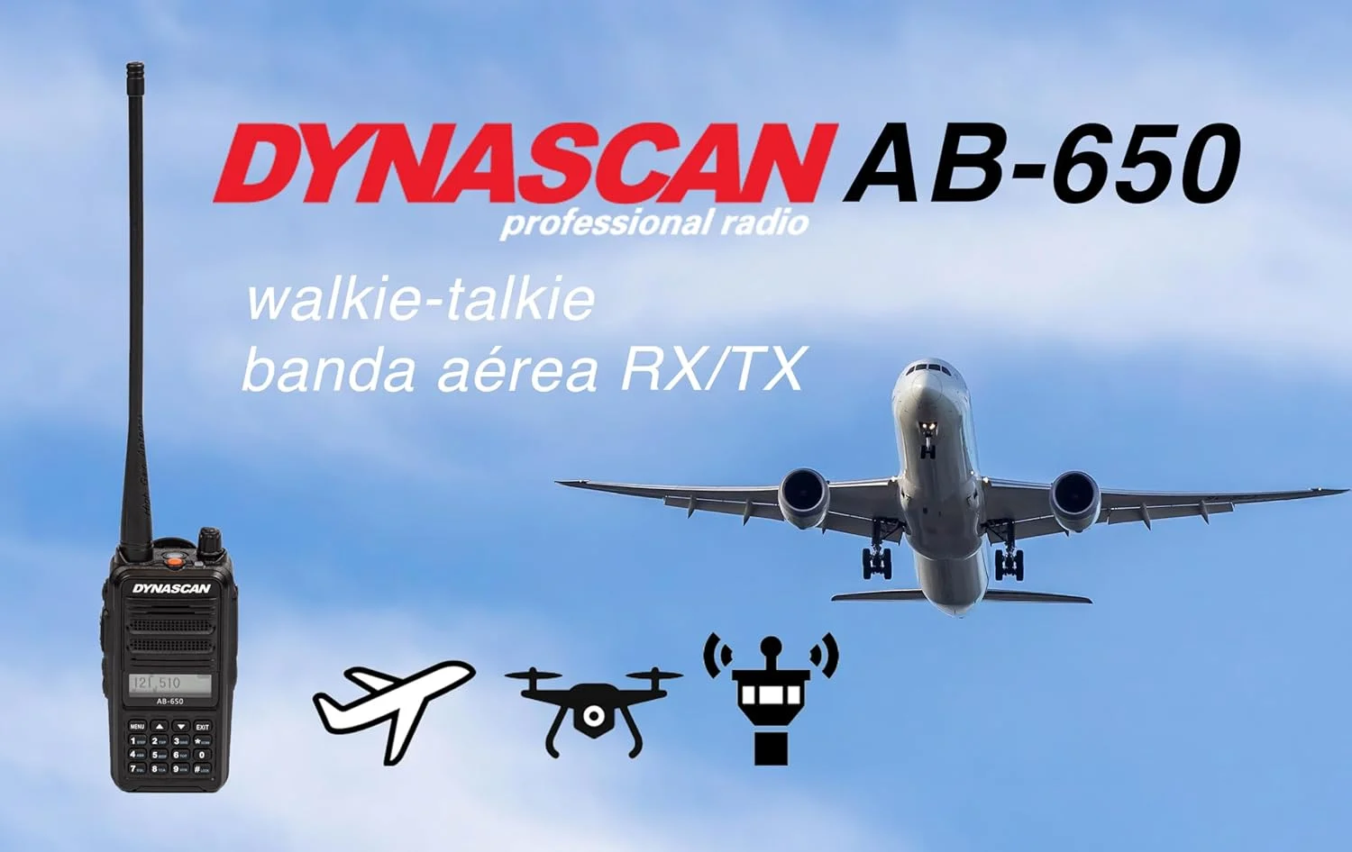رادیو قابل حمل DynaScan VHF AB-650 6W SQ 118-136.975MHz AM 2600mAh Li-ion FM