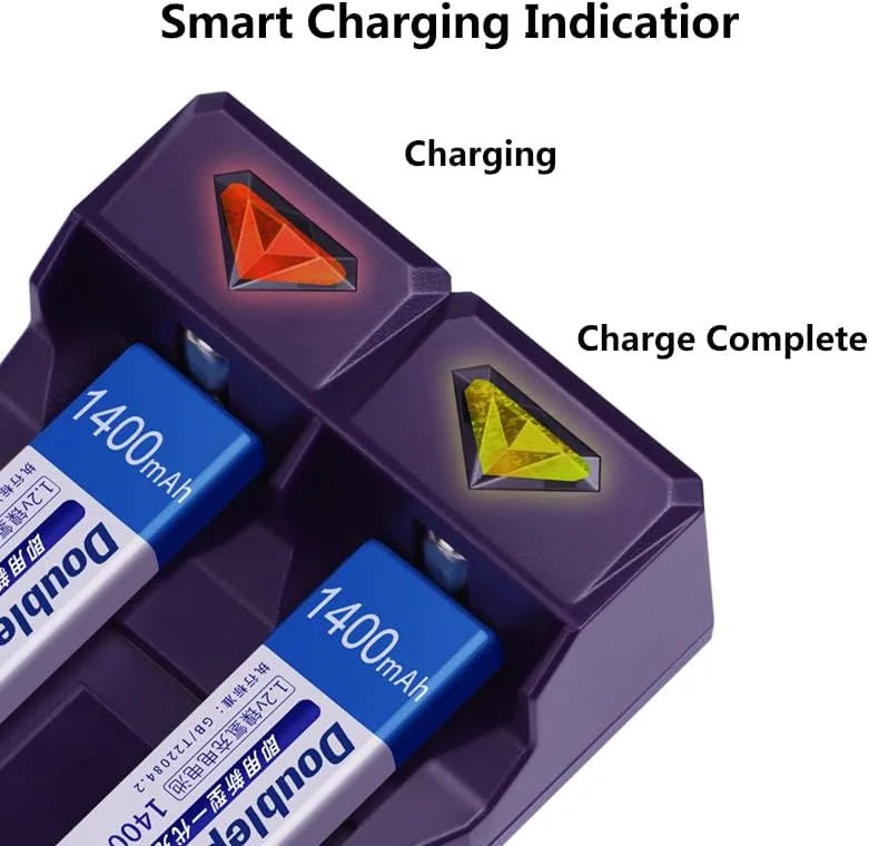بسته 2 عددی باتری های قلمی مینی دیسک CD مدل Dunamis Exousia 7/5 F6 و شارژر USB - 1.2 ولت 1400 میلی آمپر ساعت Ni-MH (شارژر F6 + بسته دوتایی باتری)