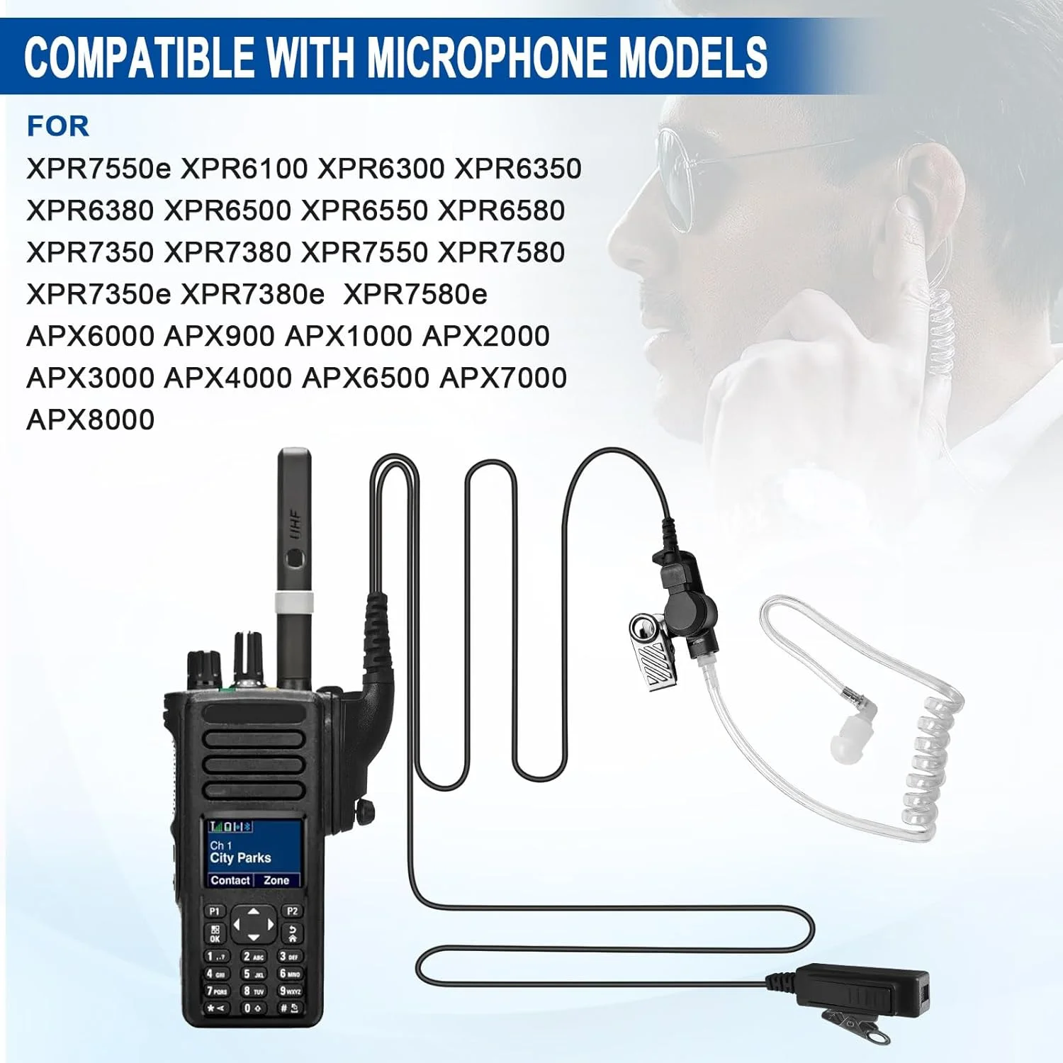 گوشی APX 6000 XPR 7550e با میکروفون سازگار با موتورولا APX4000 APX7000 APX8000 XPR7550 XPR6350 XPR6550، گوشی با میکروفون PPT و هدست لوله صوتی برای واکی تاکی