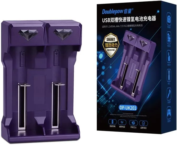 بسته 2 عددی باتری های قلمی مینی دیسک CD مدل Dunamis Exousia 7/5 F6 و شارژر USB - 1.2 ولت 1400 میلی آمپر ساعت Ni-MH (شارژر F6 + بسته دوتایی باتری)