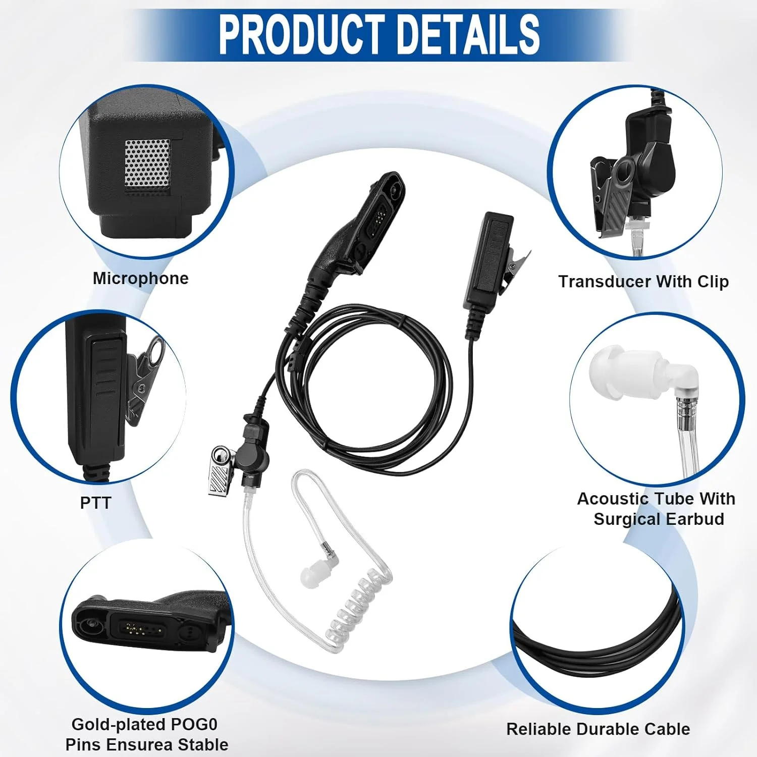 گوشی APX 6000 XPR 7550e با میکروفون سازگار با موتورولا APX4000 APX7000 APX8000 XPR7550 XPR6350 XPR6550، گوشی با میکروفون PPT و هدست لوله صوتی برای واکی تاکی