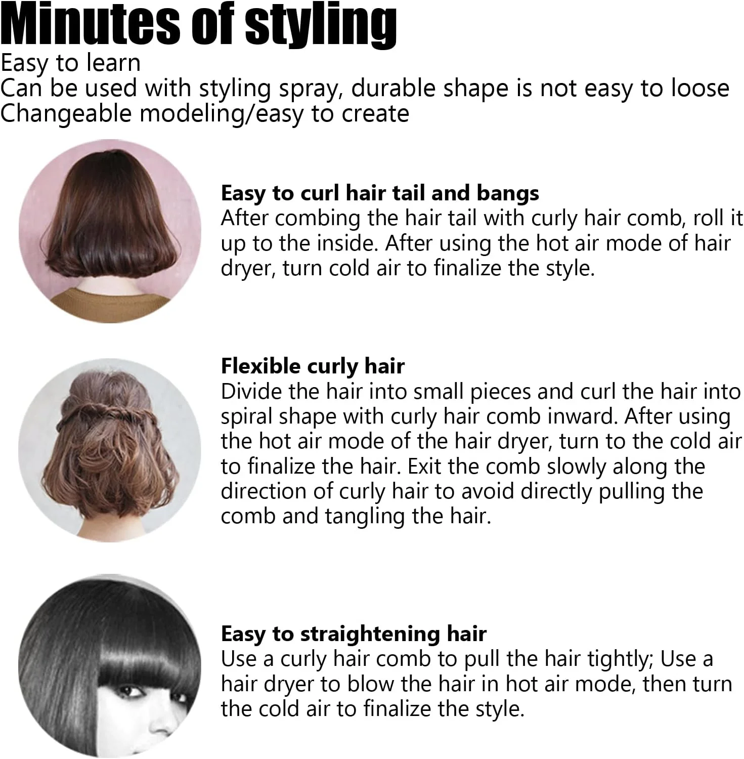 برس حالت دهنده مو cigemay، برس موی فر کننده با دسته چوبی بادوام، آسیب کمتر به مو، ضد تغییر شکل برای حالت دادن به مو